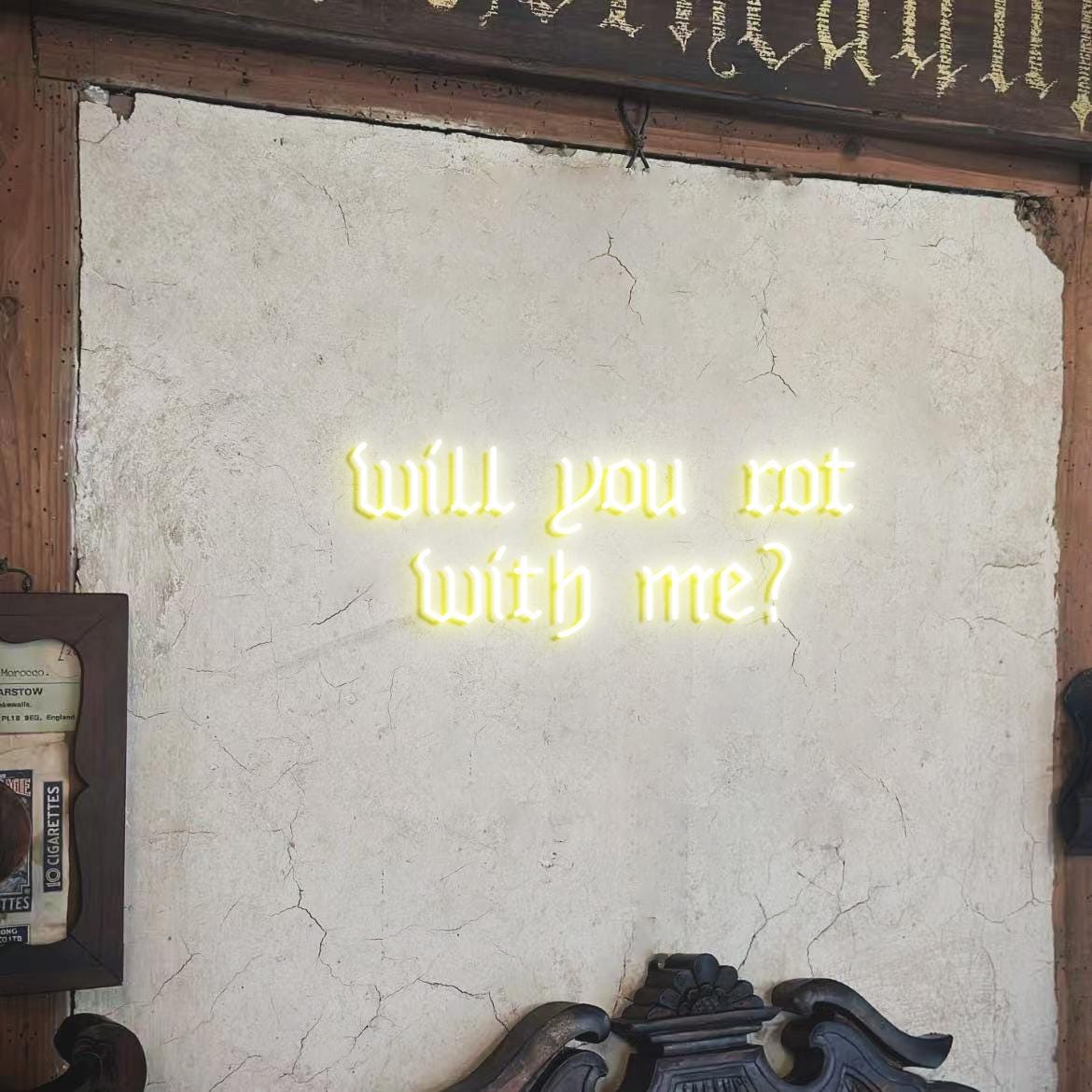 Will you Rot with me? Neon Sign, Gothic Themed Proposal Decor Idea, Old English gothic wedding decoration Backdrop Neon Light