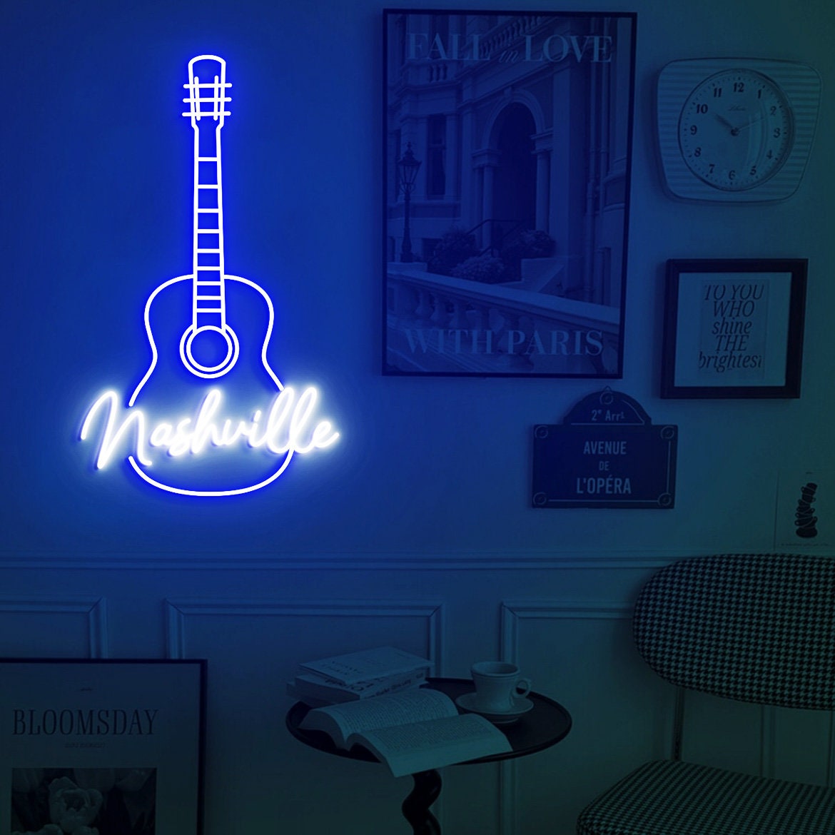 Nashville Guitar Neon Sign, Nashville Music Sign, Nashville Music City, Country Music Led Neon Sign, Guitar Wall Art