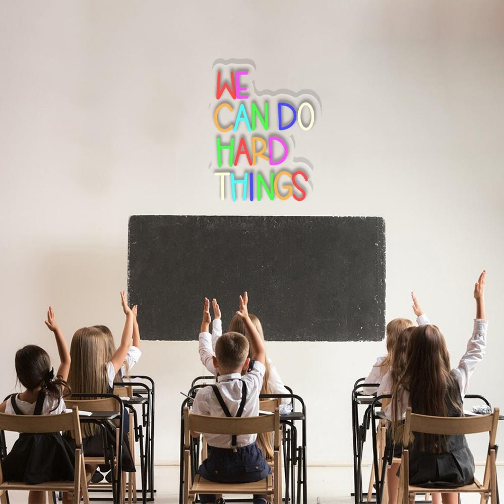 We Can Do Hard Things Neon Sign, Positive Affirmation, Kids Wall Neon, Growth Mindset, Classroom Decor, Positive Classroom, Education Gifts