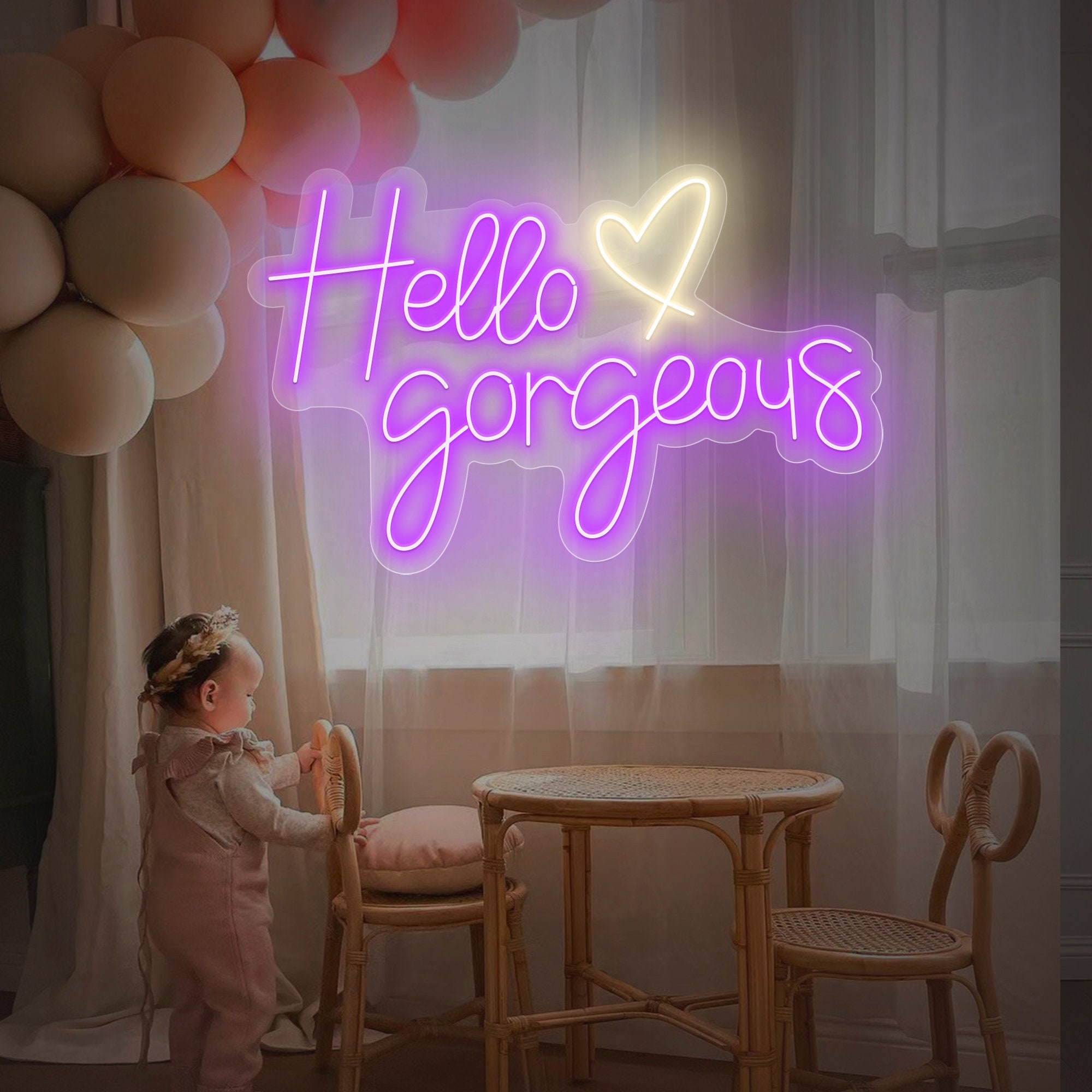 Hello Gorgeous Neon Signs,Neon Sign for Wall Decor, Pink Neon Lights for Bedroom, Beauty Sign, Bar, LED Neon Sign for Decor Art Gift