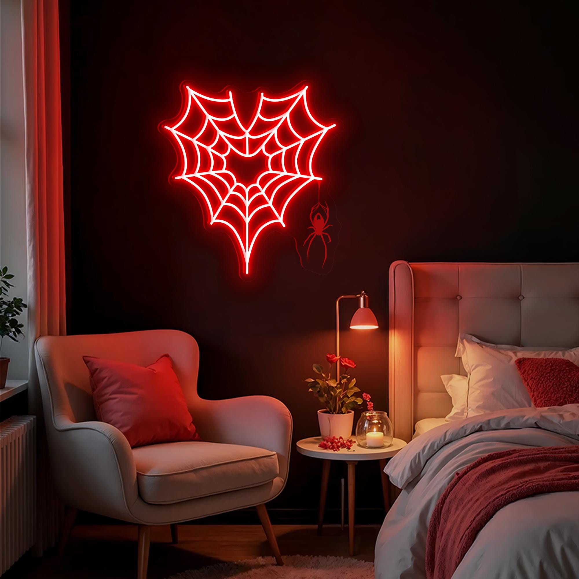 Spider Web Heart Neon Sign Custom Spider LED Neon Light Valentine Heart Neon Signs for Bedroom Decor Gothic Home Decor Handmade Gift for Her
