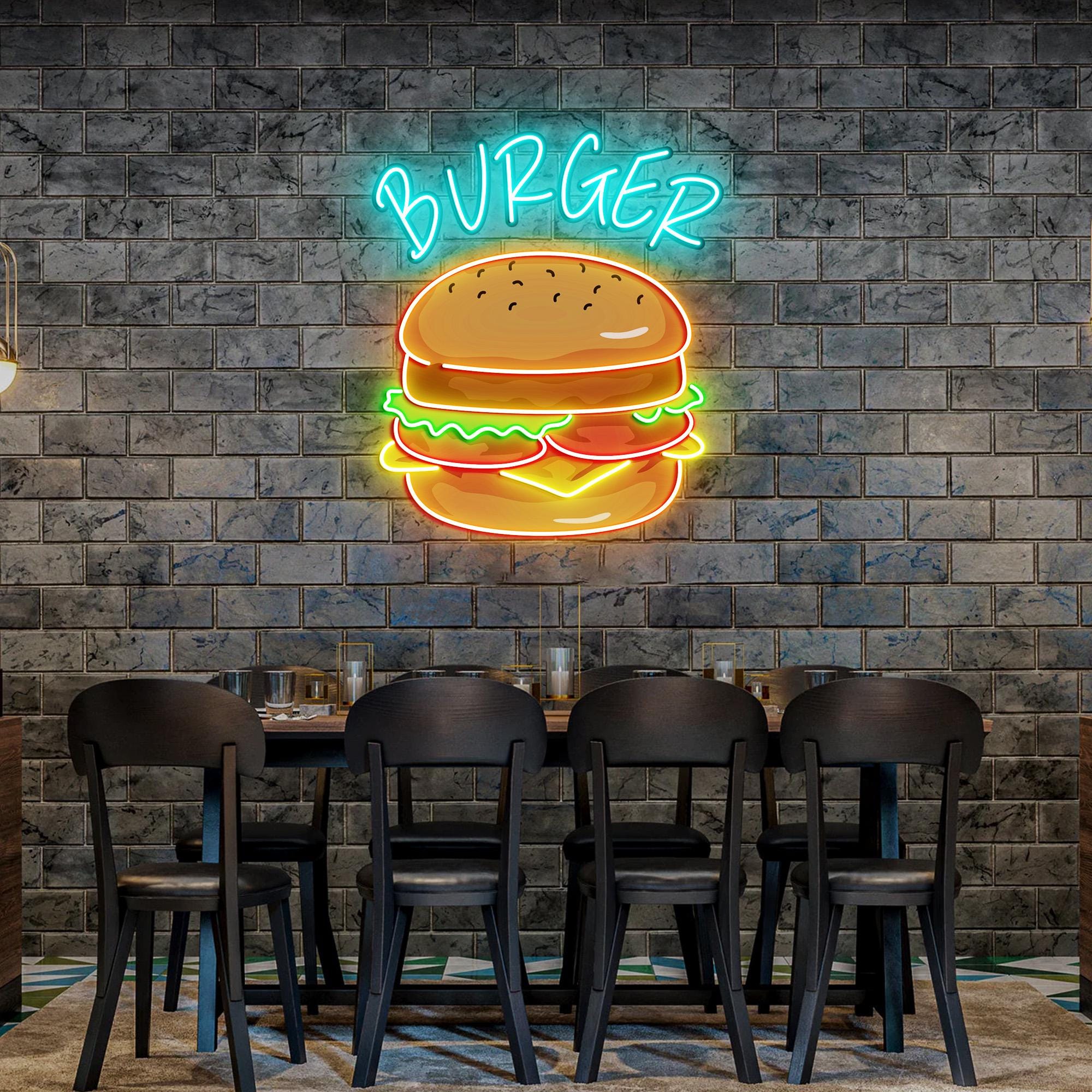 Burger Neon Sign, Burger Diner Restaurant Wall Printed Neon Sign, Burger Art gift for Who loves burgers , Burger Signs