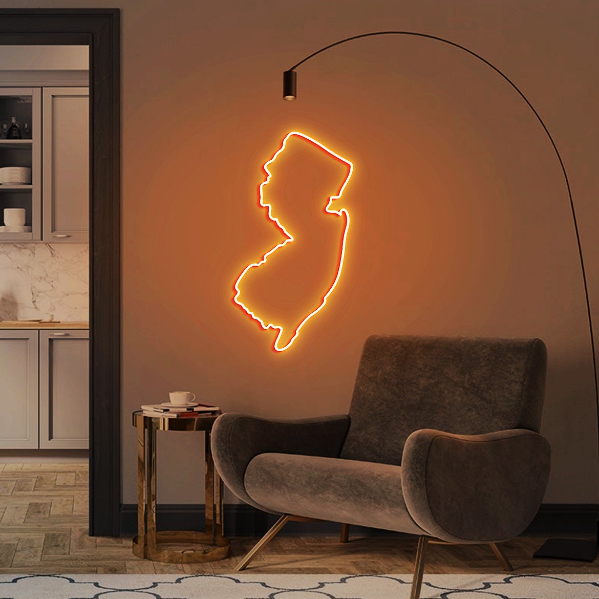 New Jersey State Sign, Neon Sign Farmhouse Home Decor, Custom State Map Sign Gift, New Jersey Wall Art, Home State Decor, Moving Gift