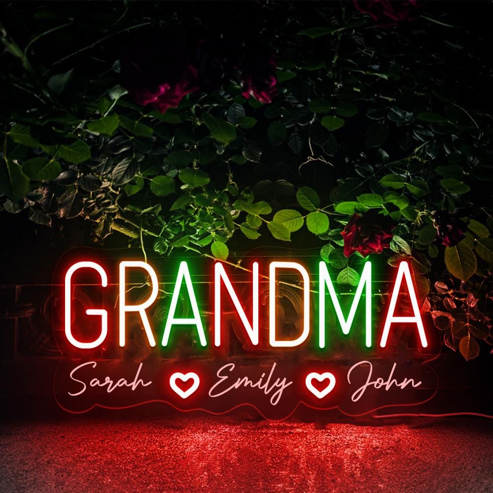 Personalized Grandma Neon Sign with Names, Custom Grandma Neon Sign, Nana Neon Led, Gramma With Children Names Apparel, Mother's Day Gifts