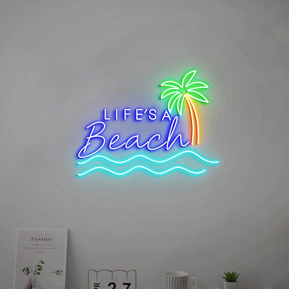 Life is A Beach Neon Light Sign, Beach House Wall Sign, Palm Tree Wall Wave for Beach Home Wall, Beach Theme Decor, Beach Signs for New Home