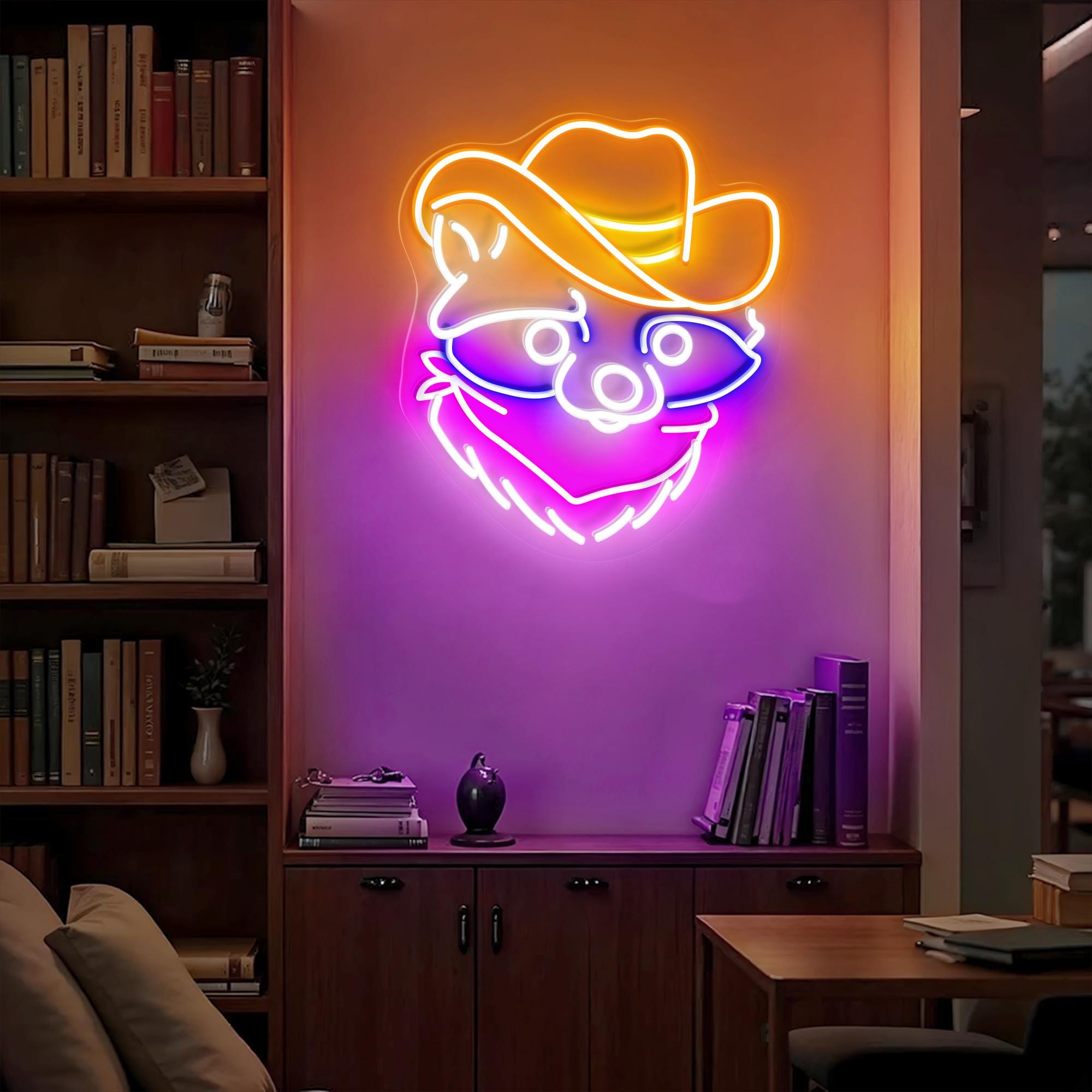 Cowboy Raccoon Neon Sign Racoon Cowboy Neon Light Western Decor Wild Animal Decor Gift For Kid Raccoon Lover Gift For Him Rustic Home Decor - Copy