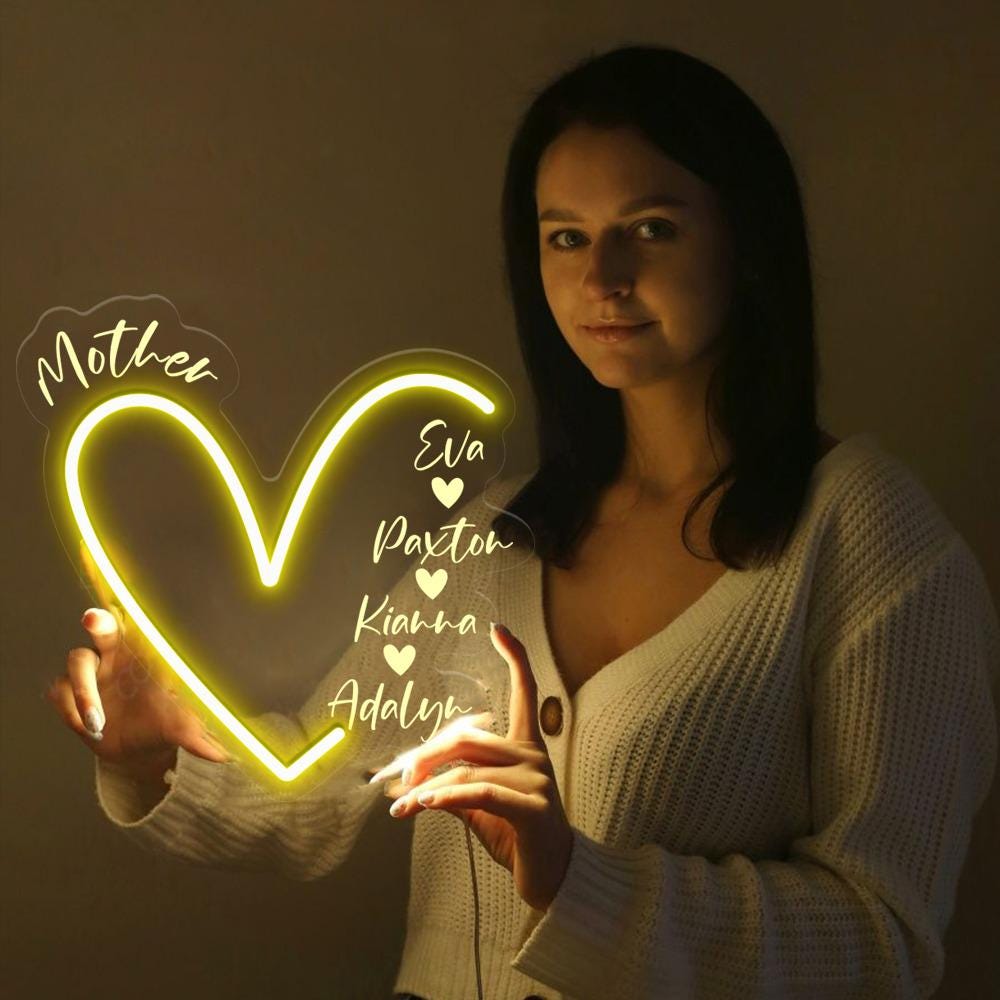 Custom Mama Neon, Personalized Mom Neon, Neon with Kids Names, Gift for Mom Mama, Mom Heart Neon, Custom Grandma Neon, Mother's Day Gifts.