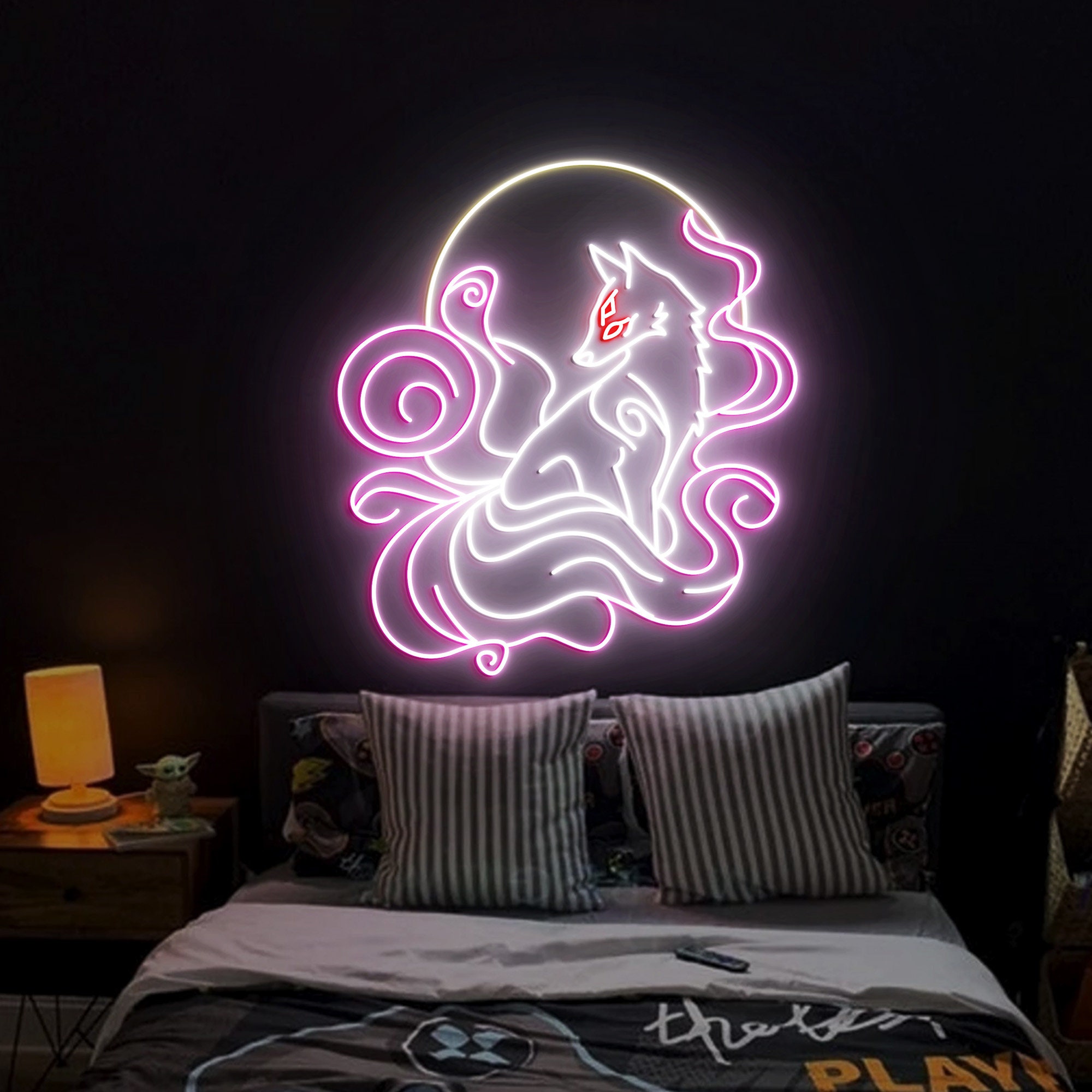 Nine Tailed Fox Neon Sign, Kitsune fox Art Light Decor, Custom Anime Neon Sign, Bedroom Fox Neon Lights, Anime Nine Tailed Fox Wall Art