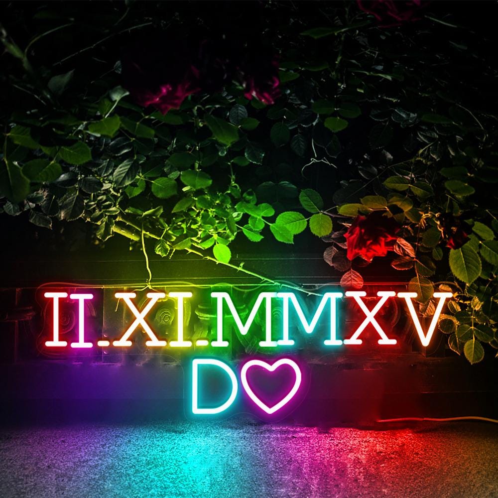 Custom Roman Numeral Date Neon Sign, Matching Couples Gift, Personalized Anniversary Date Neon Sign With Initials, Personalized Neon Gifts