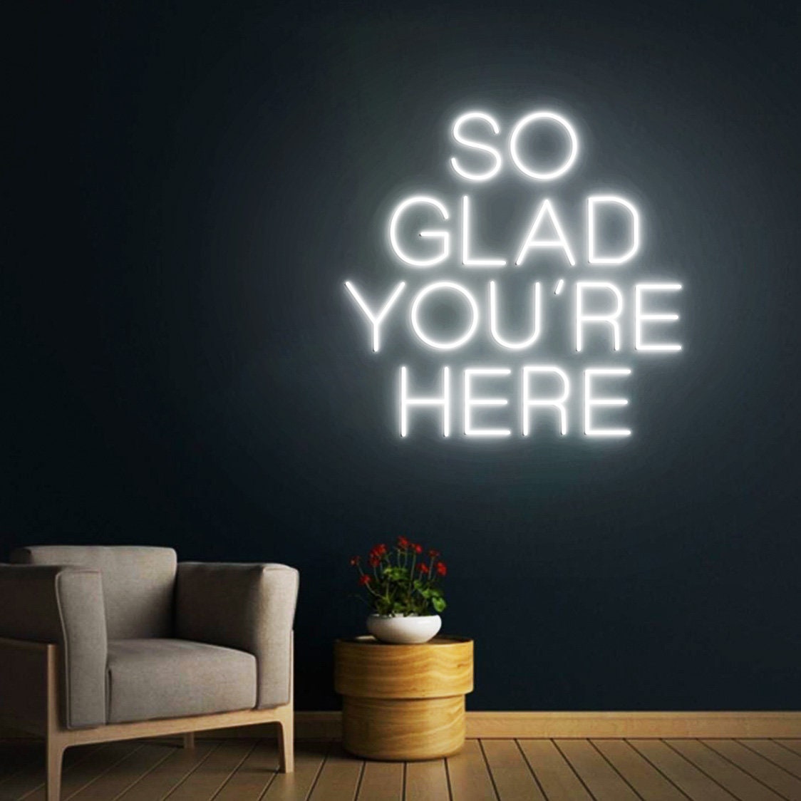 Custom Neon Sign So Glad You're Here, Wedding Welcome Sign, Business Welcome Sign, Neon Sign Wall Decor