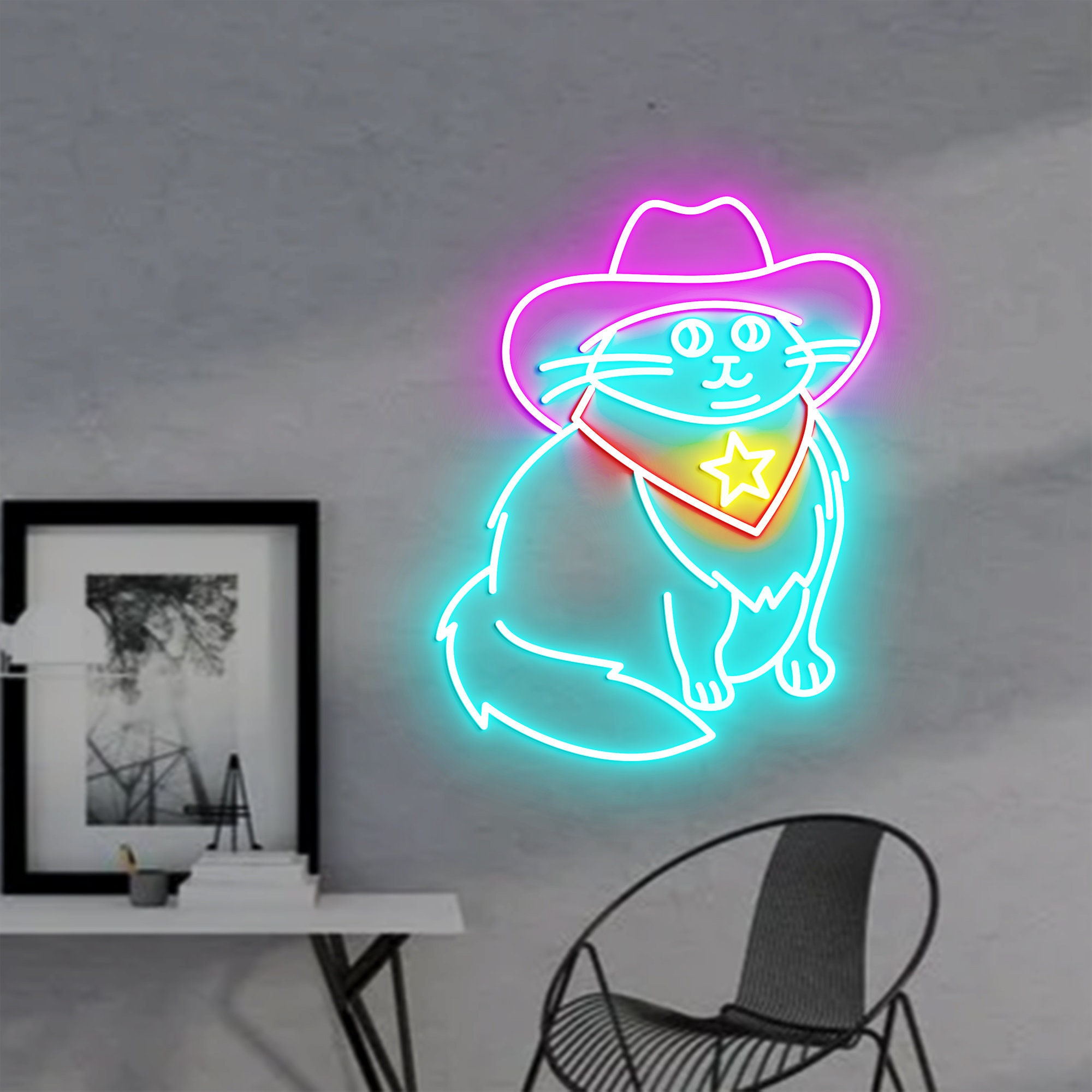 Cowboy Cat Neon Sign, Cat Led Sign, Cartoon Cat, West Cowboy Cat Neon Sign, Christmas Gift, West Cowboy Cat