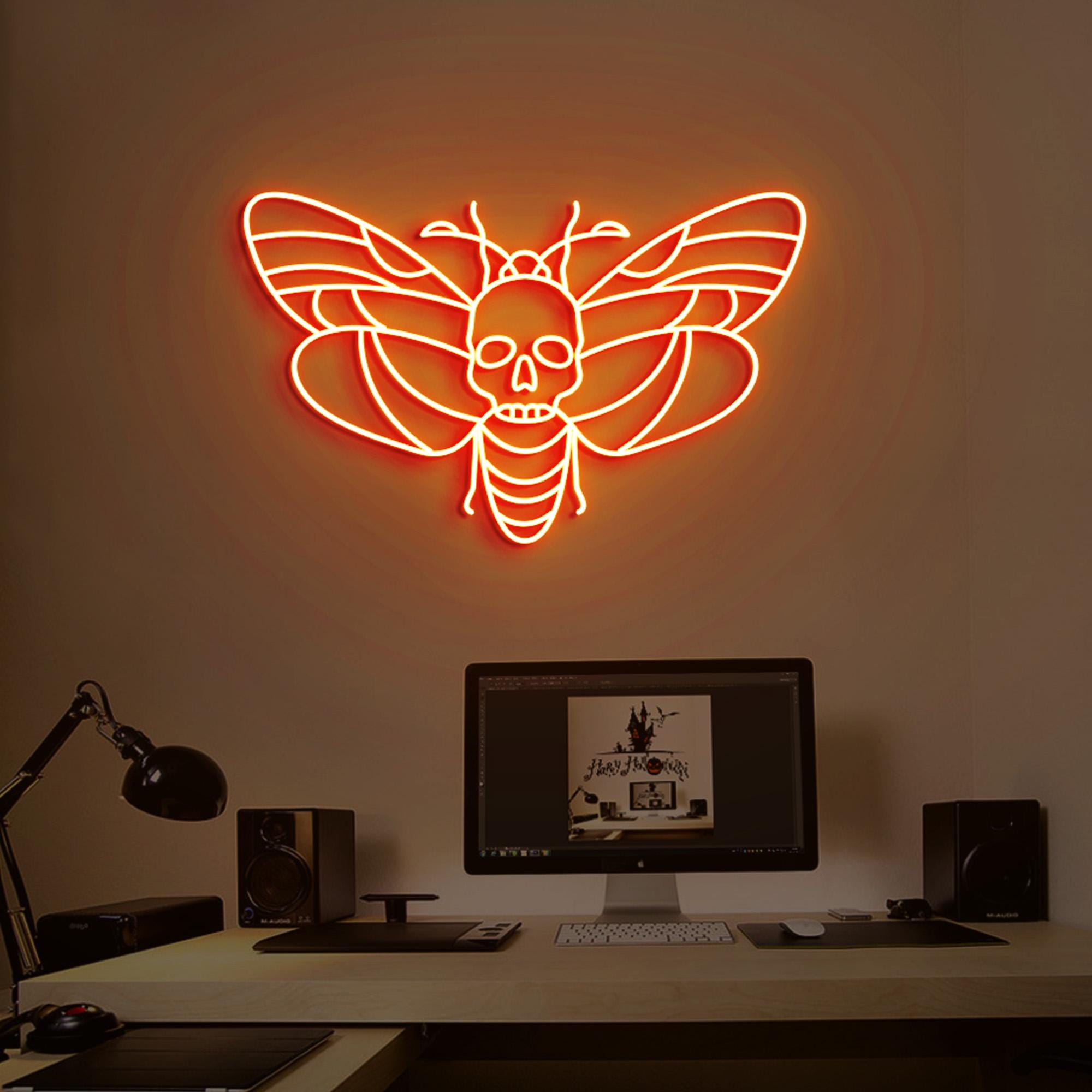 Death Face Moth Neon Sign, Death's Head Moth Wall Gothic Art, Dark Gothic Wall Neon Light, Personalized Moth Gifts, Dark Gothic Gifts