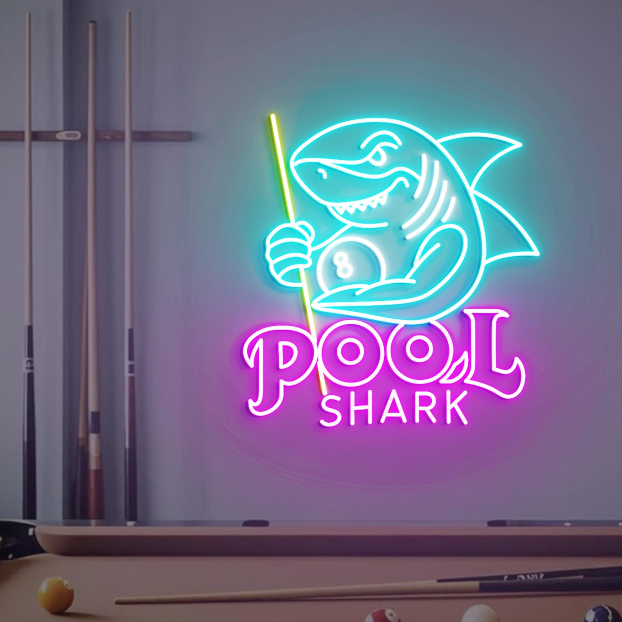 Pool Shark Neon Sign, Billiards Neon Sign Decor, Shark Bedroom Neon Sign, Club Led Light, Home Neon Lights, Billiards Room Wall Decoration