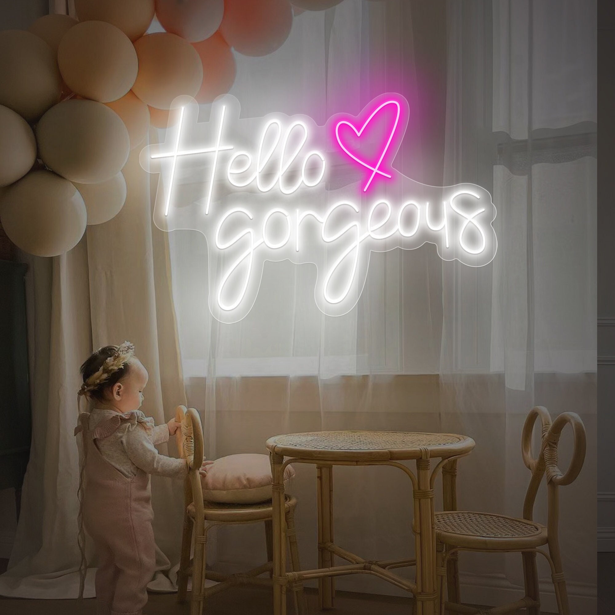 Hello Gorgeous Neon Signs,Neon Sign for Wall Decor, Pink Neon Lights for Bedroom, Beauty Sign, Bar, LED Neon Sign for Decor Art Gift
