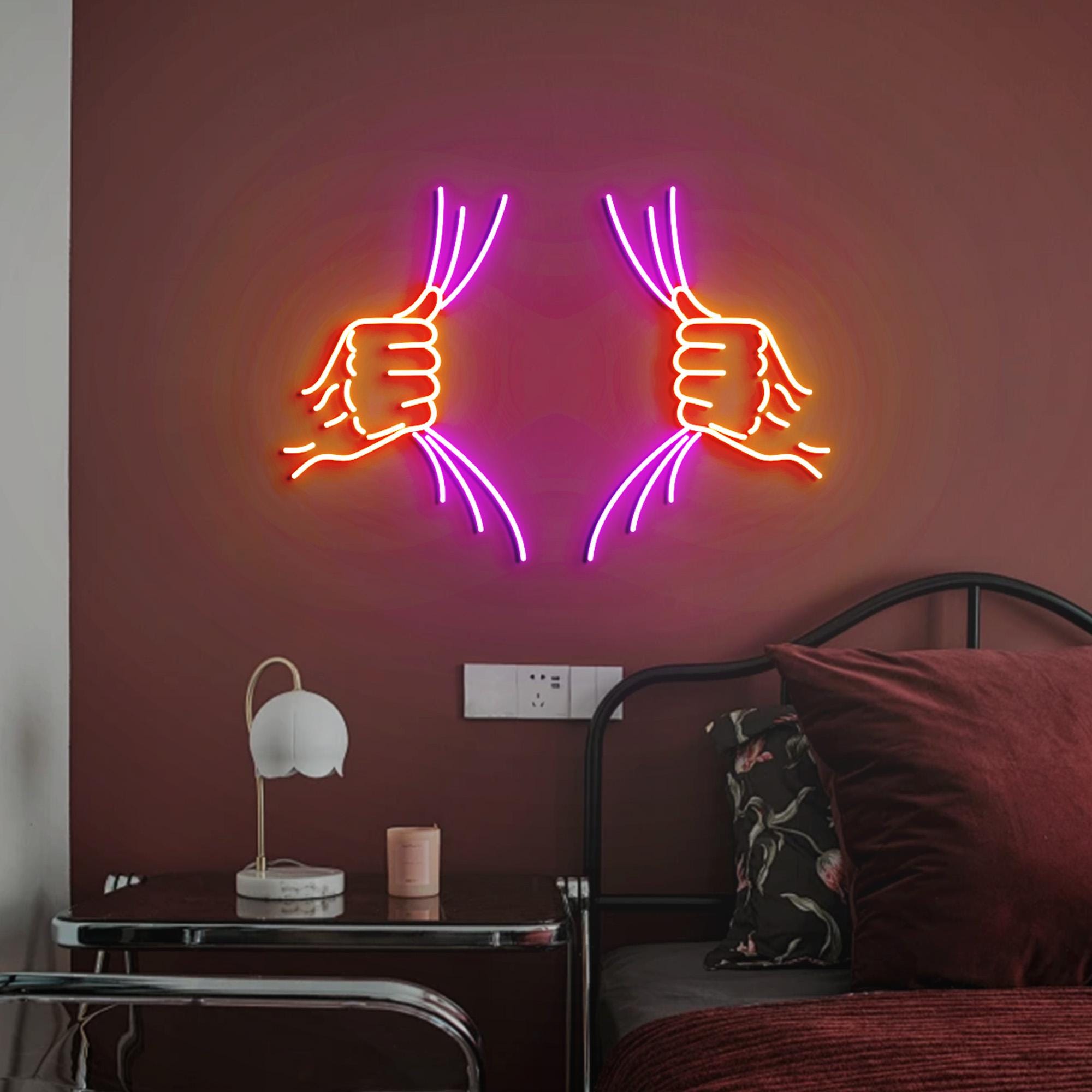 Tear Away Neon Sign Light Decor, Tear Away Led Sign, Hands Rip Ripping Open Shirt Clothes Fabric Sign, Wall Decor