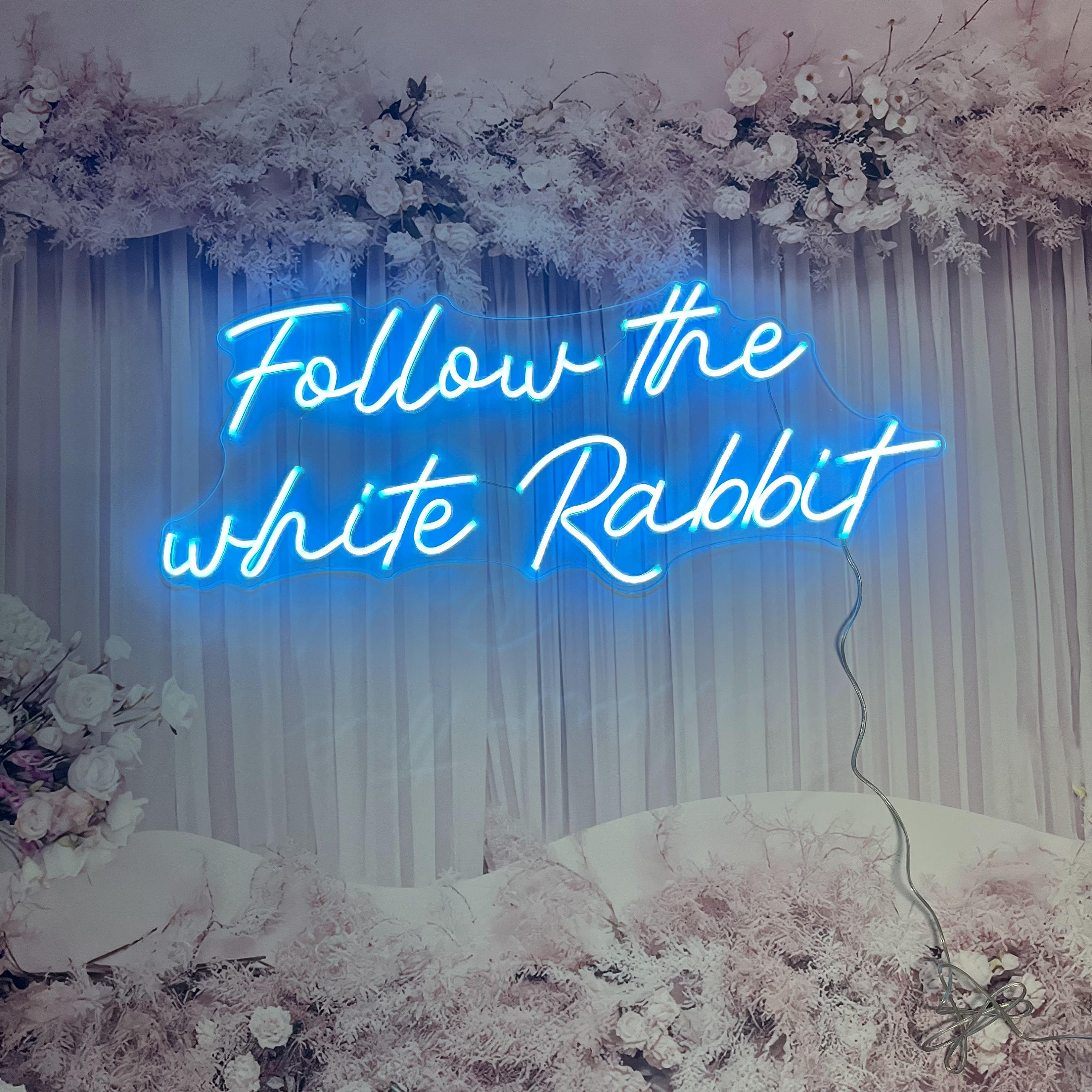 Follow the White Rabbit Neon Sign Custom Name Logo Led Light Home Decor Banner For Room Party Pub Birthday Gift Wed Decoration Acrylic Lamp