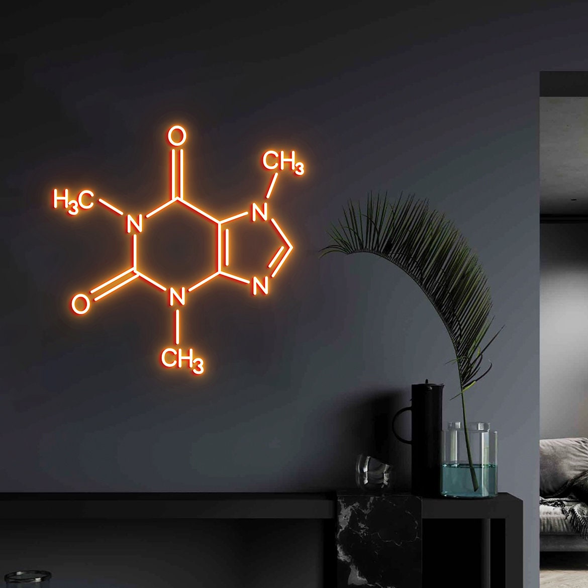 Caffeine Molecule, Led Neon Sign, Wall Decor Caffeine Molecule, Coffee Molecule Art, Coffee Wall Decor, Wall Art Hanging