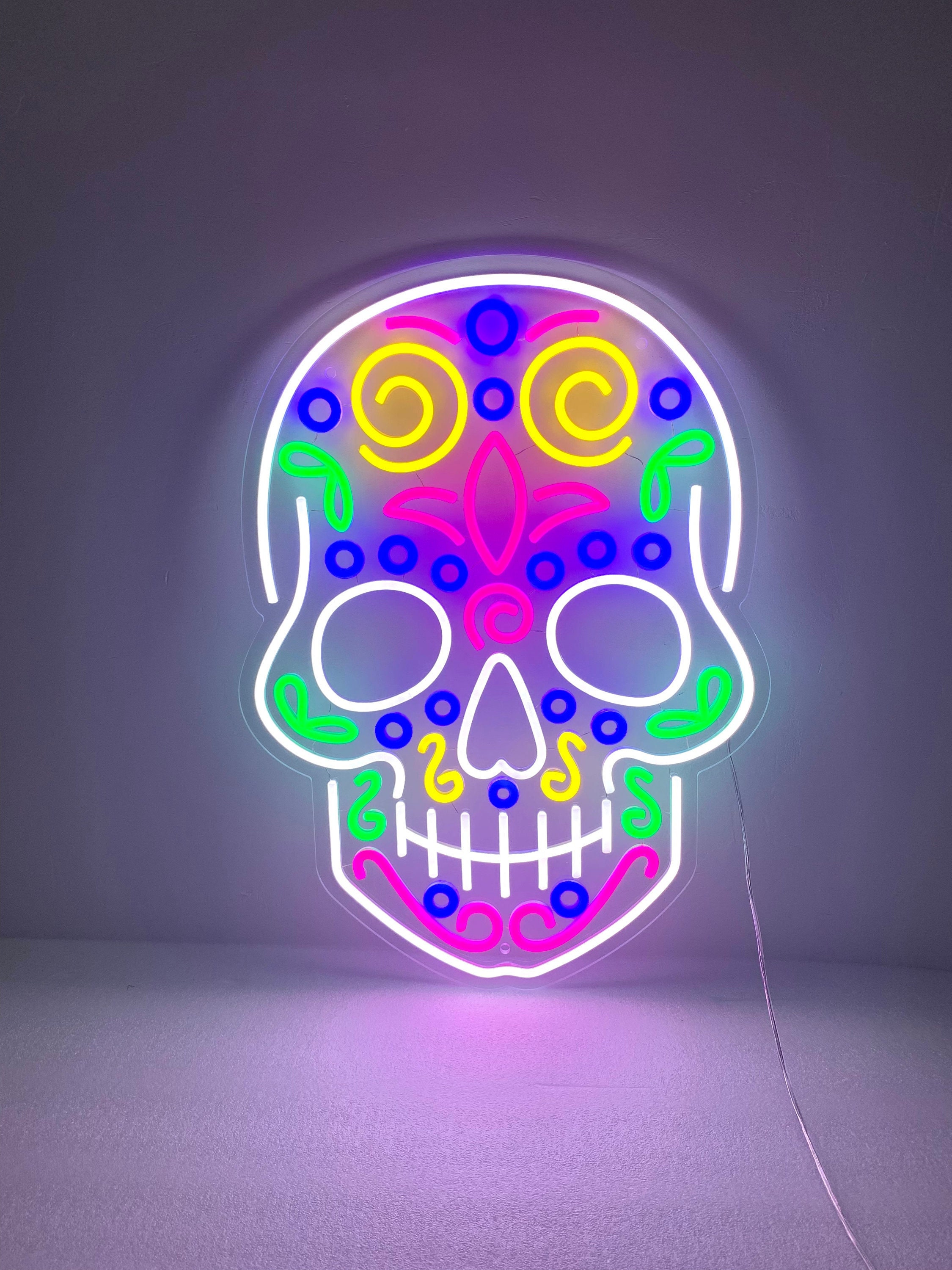 Sugar Skull Neon Light, Mexican Skull Decor, Mexican Bedroom Neon Lights, Sugar Skull Wall Decoration