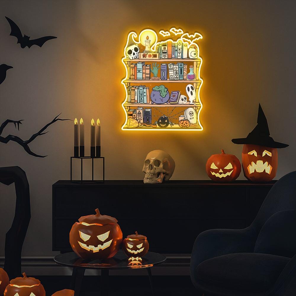 Ghosts Reading Books Neon Sign, Books Lover Ghost Gift, Cute Little Ghost Neon, Librarian Ghost Halloween, Spooky Season Neon, Teacher Gifts