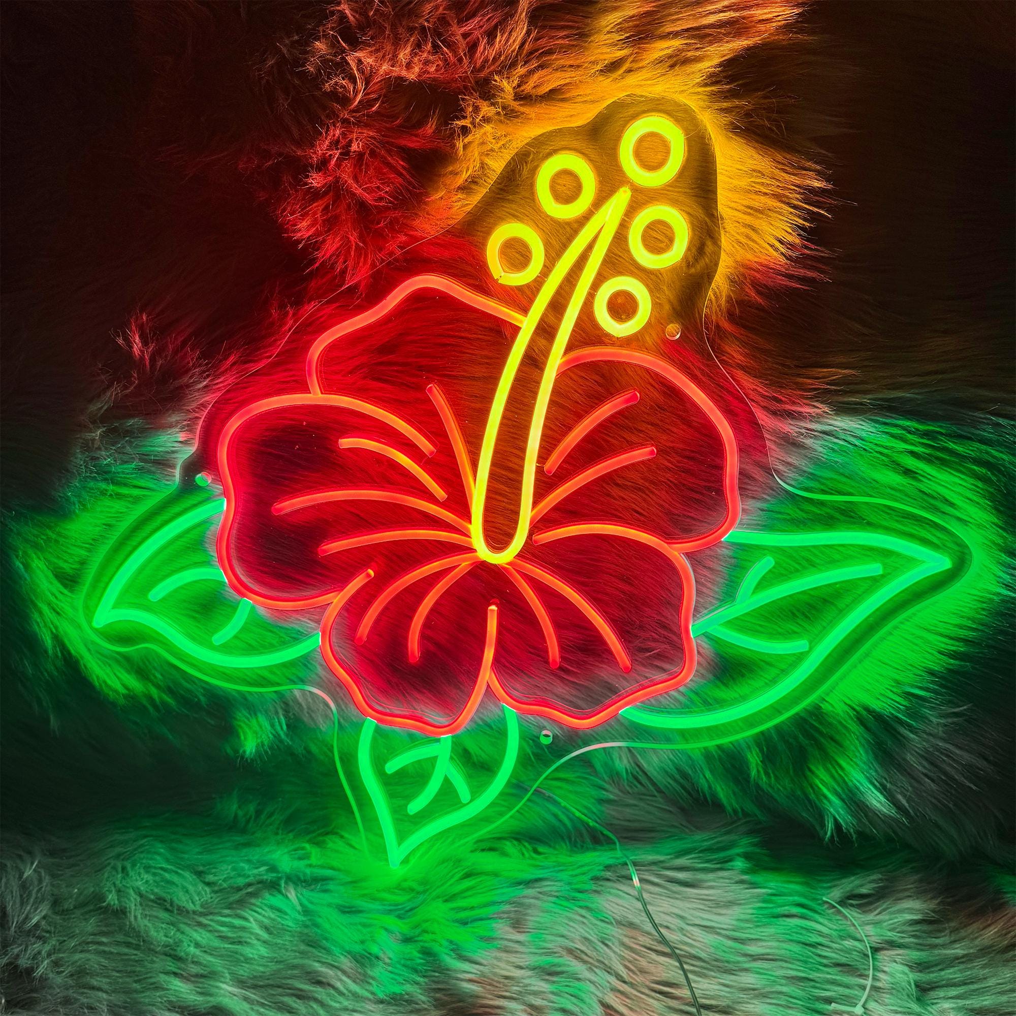 Hibiscus Neon Sign - Tropical Flower LED Wall Light for Beach Bar, Tiki Room, Hawaiian Decor, Aesthetic Bedroom, Summer Party Decor