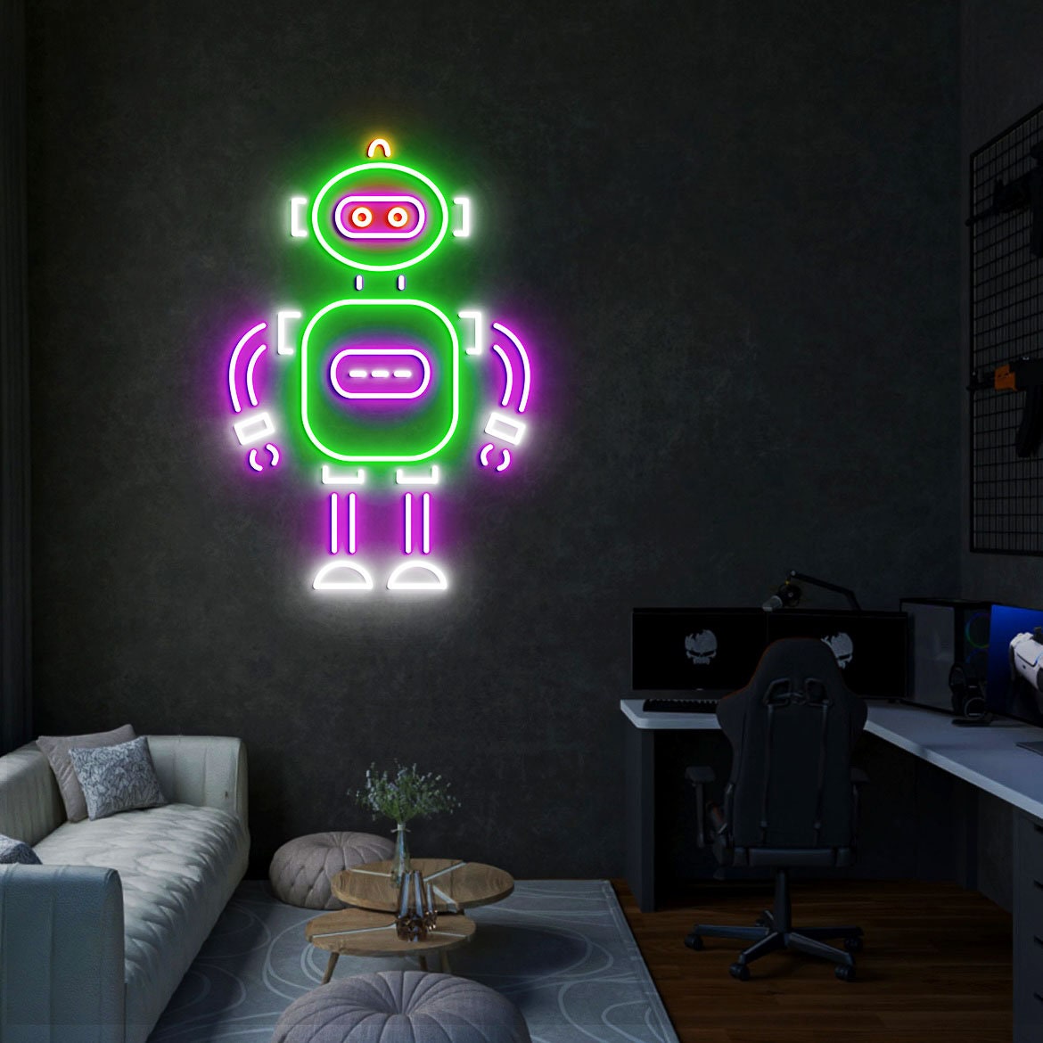 Robot Neon Light, Neon Sign Light Decor, Robot Bedroom Neon Sign, Bedroom Neon Lights, Home Neon Lights, Robot Wall Decoration