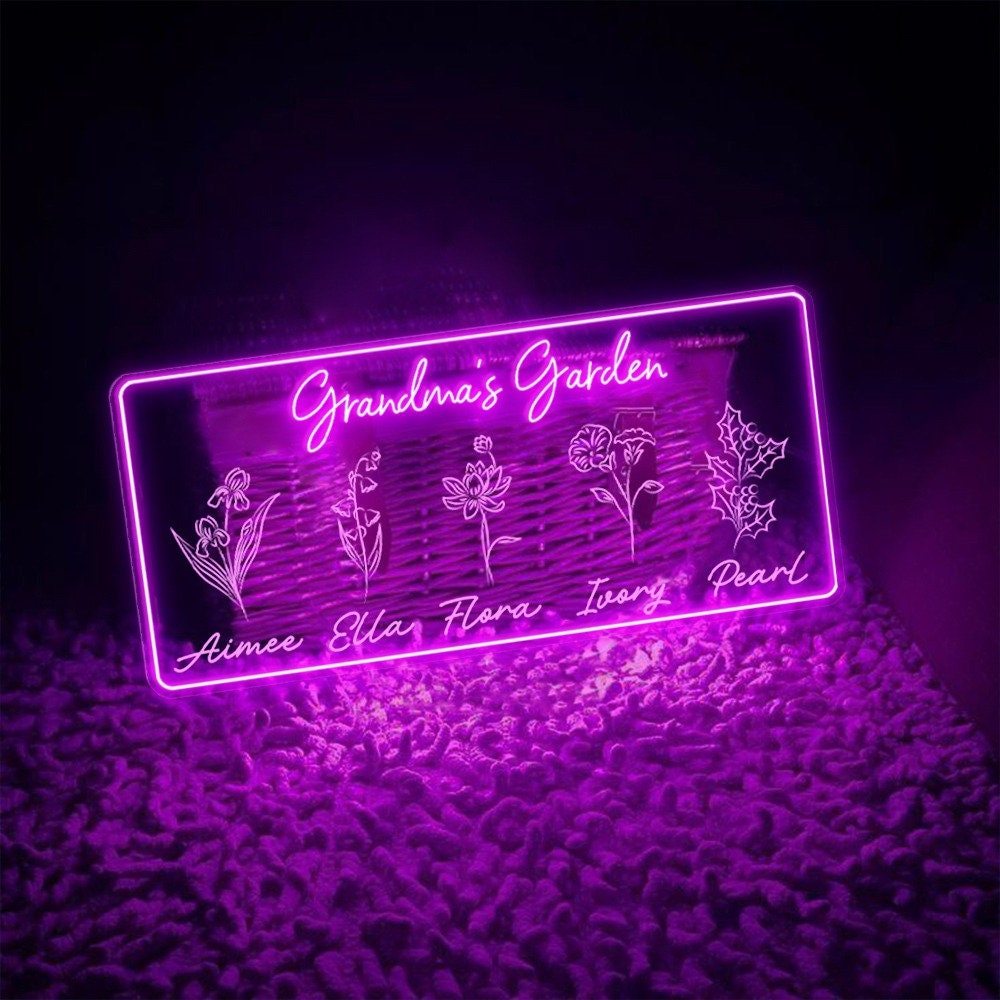 Personalized First Mom Now Grandma Neon Sign, Custom Grandma's Garden Birth Month Flower Neon Sign, Mothers Day Gift for Grandma NaNa Gift