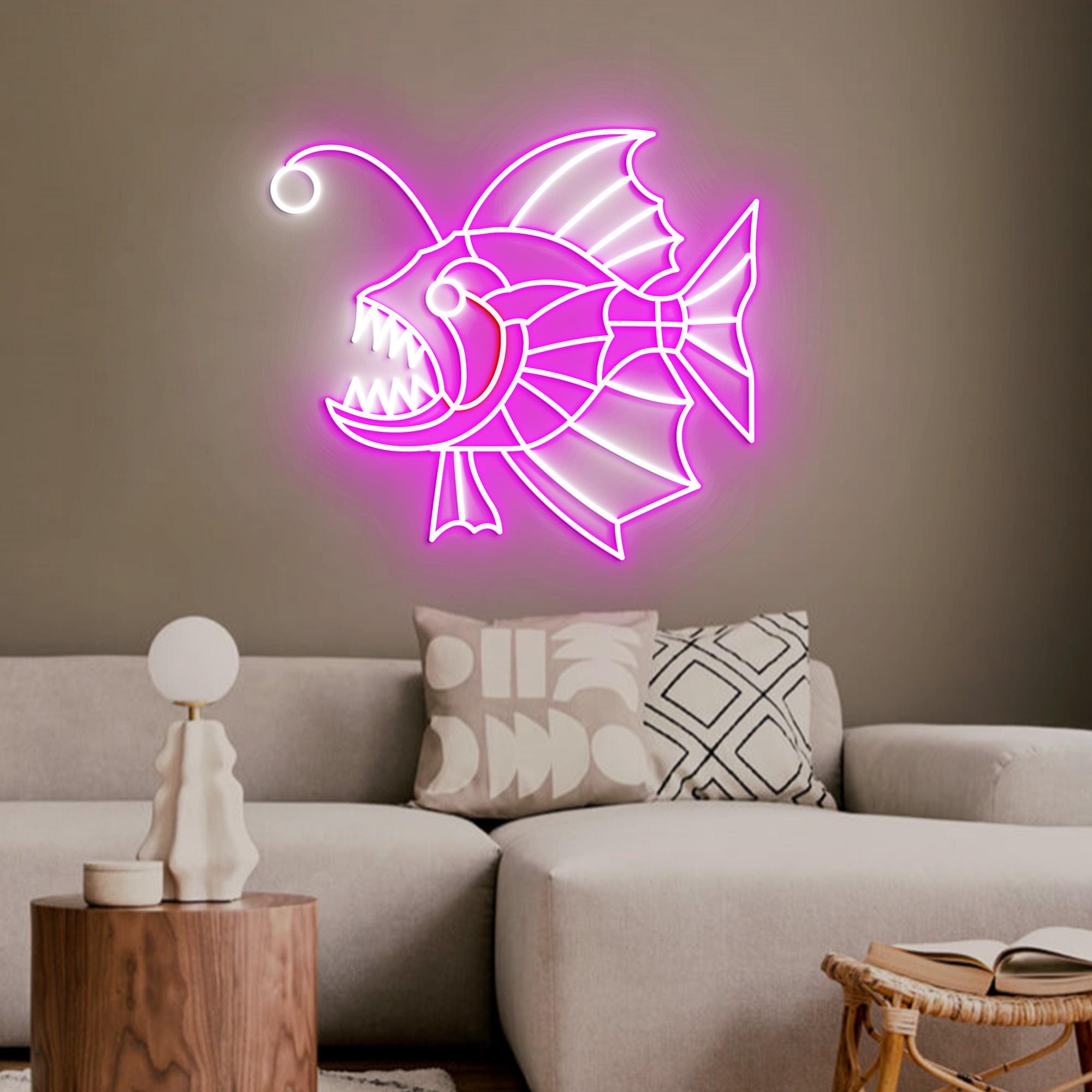 Anglerfish Neon Light, Colorful Anglerfish Home Decor, LED Neon Light, Sea Monster Gift for Ocean Lovers, Anglerfish Wall Decoration