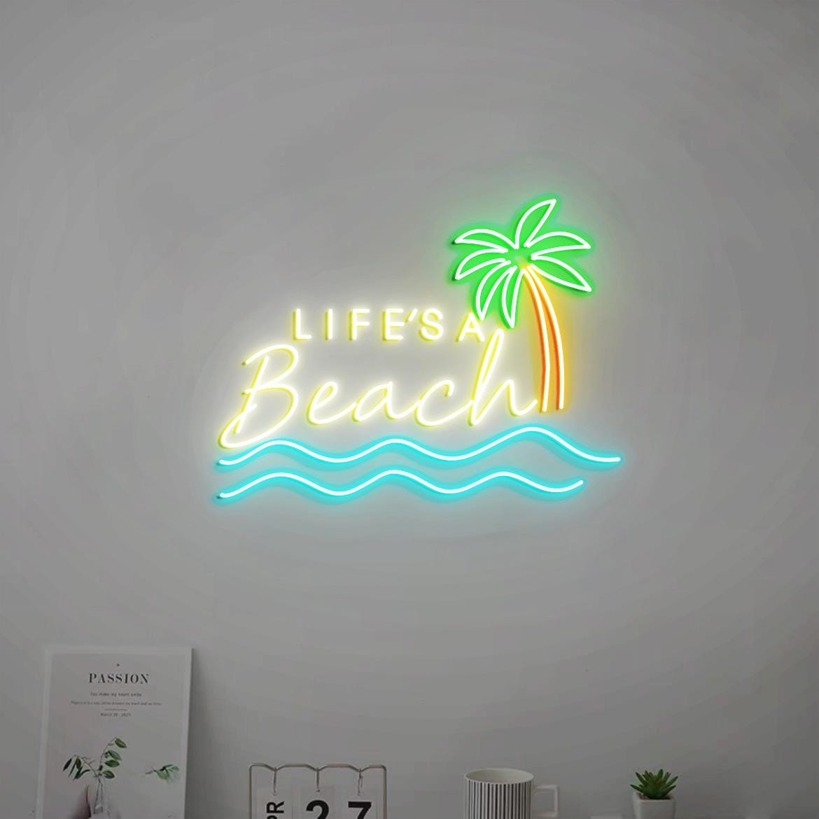 Life is A Beach Neon Light Sign, Beach House Wall Sign, Palm Tree Wall Wave for Beach Home Wall, Beach Theme Decor, Beach Signs for New Home