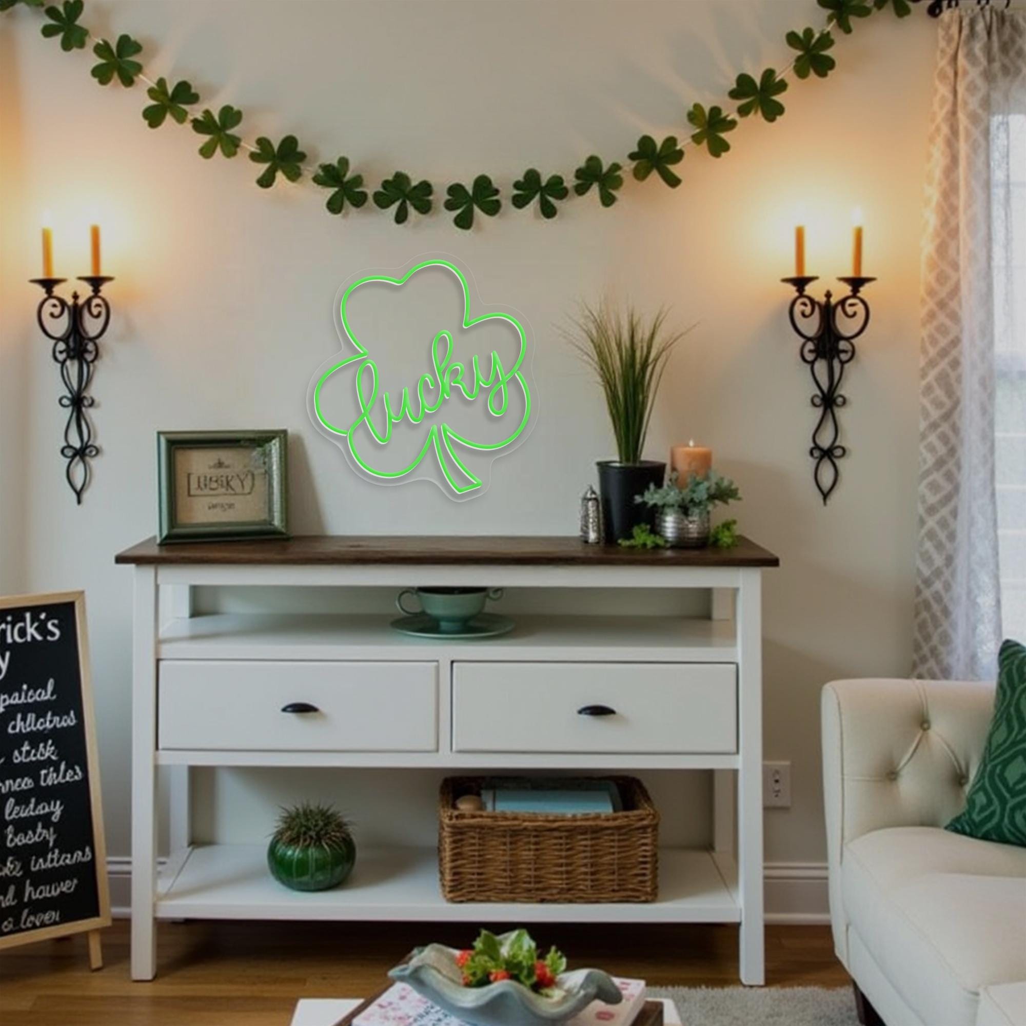 Lucky Clover Neon Sign St. Patrick’s Day Neon Light Shamrock Light Wall Decor Irish Gift Holiday Home Decor Personalized St. Paddy’s Gift