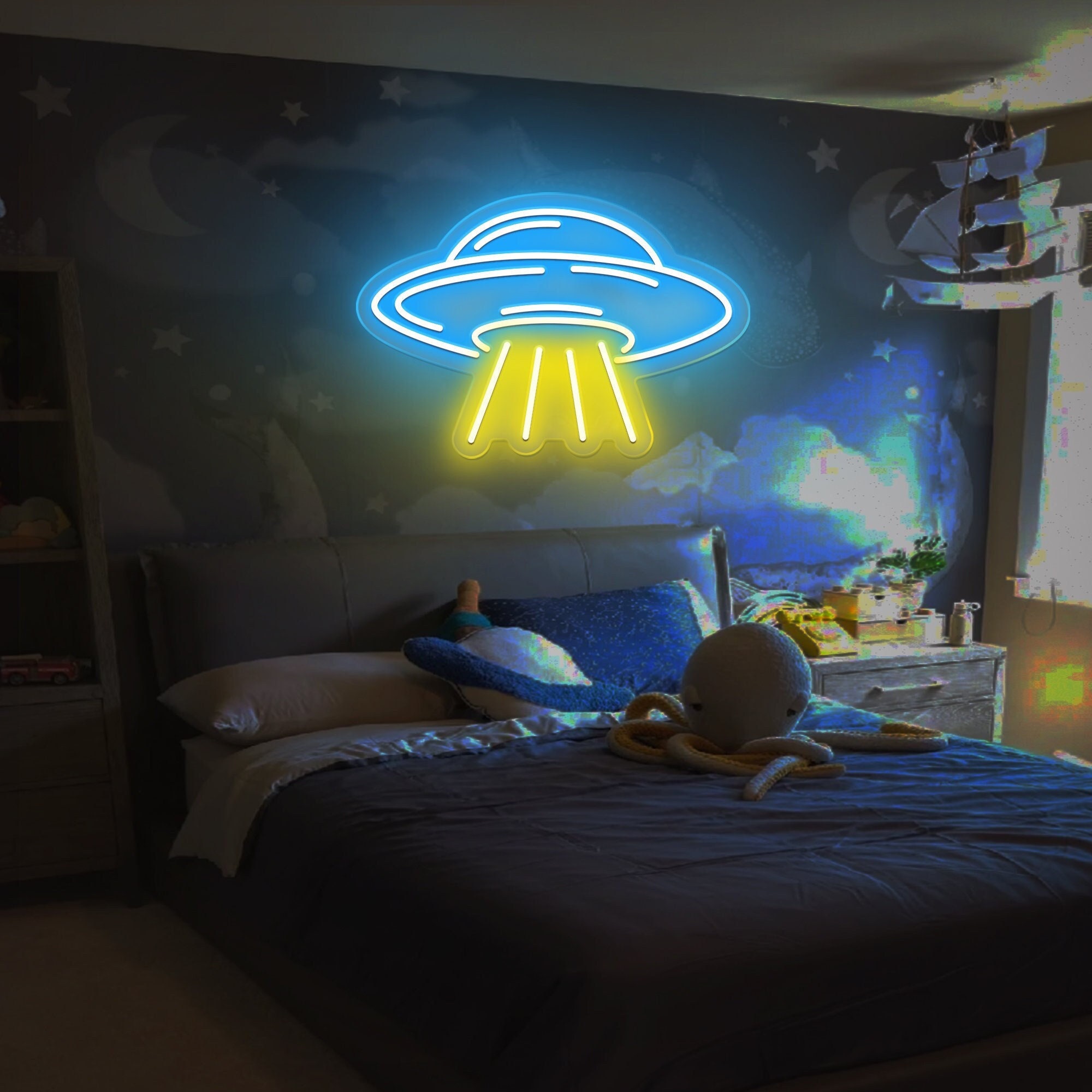 UFO Neon Signs|Custom Led Neon Light Lamp For Bedroom|UFO Sign Room| Party Wall Decor|Flying Saucer Shape Neon Light Sign|Neon Sign