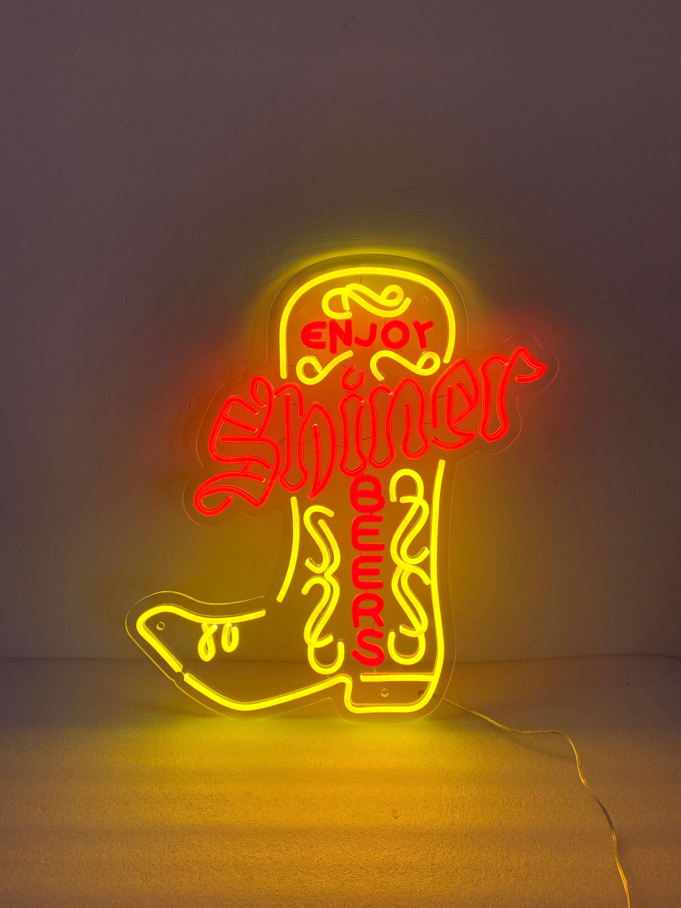 Shiner Neon Light, Neon Sign Light Decor, Boot Neon Sign, Bedroom Neon Lights, Home Neon Lights, Bar Wall Decoration