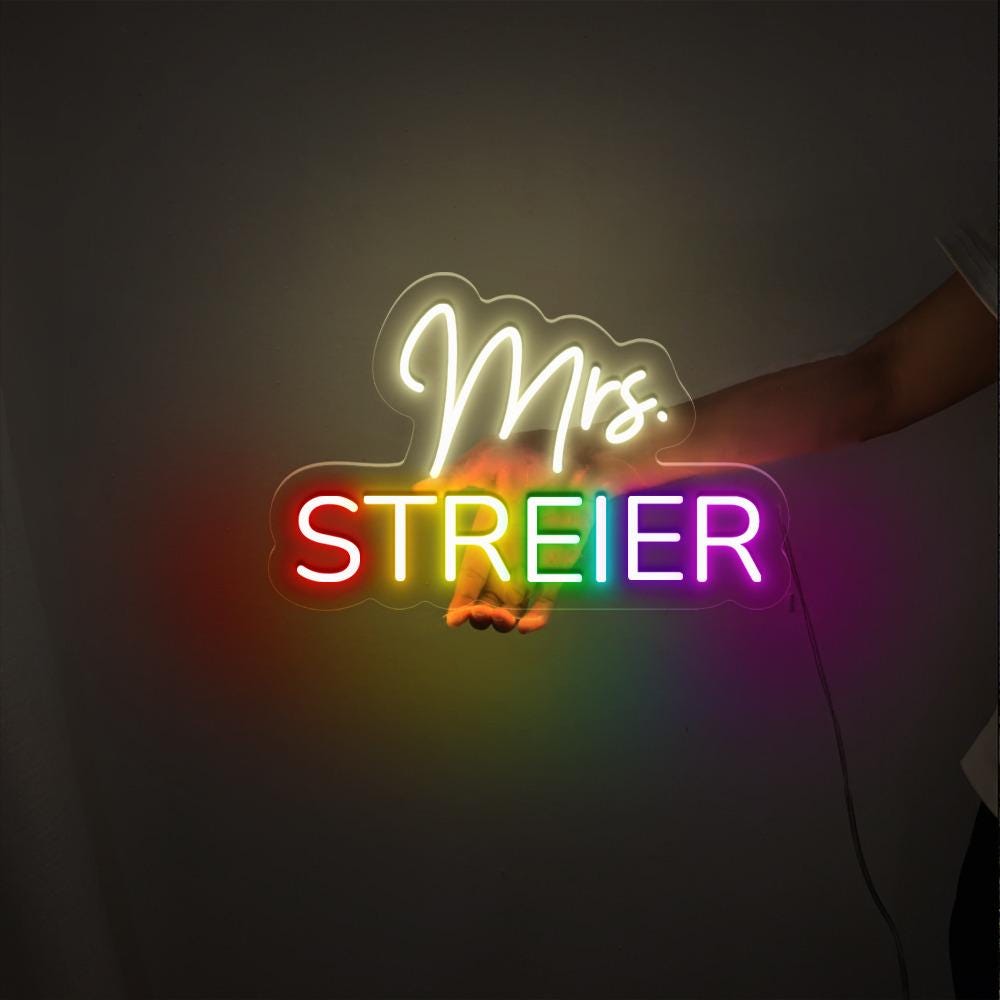 Custom Teacher Door Hanger Rainbow, Teacher Name Sign Door, Personalized Teacher Gift, Custom Teacher Appreciation, Gift Neon Teacher Sign