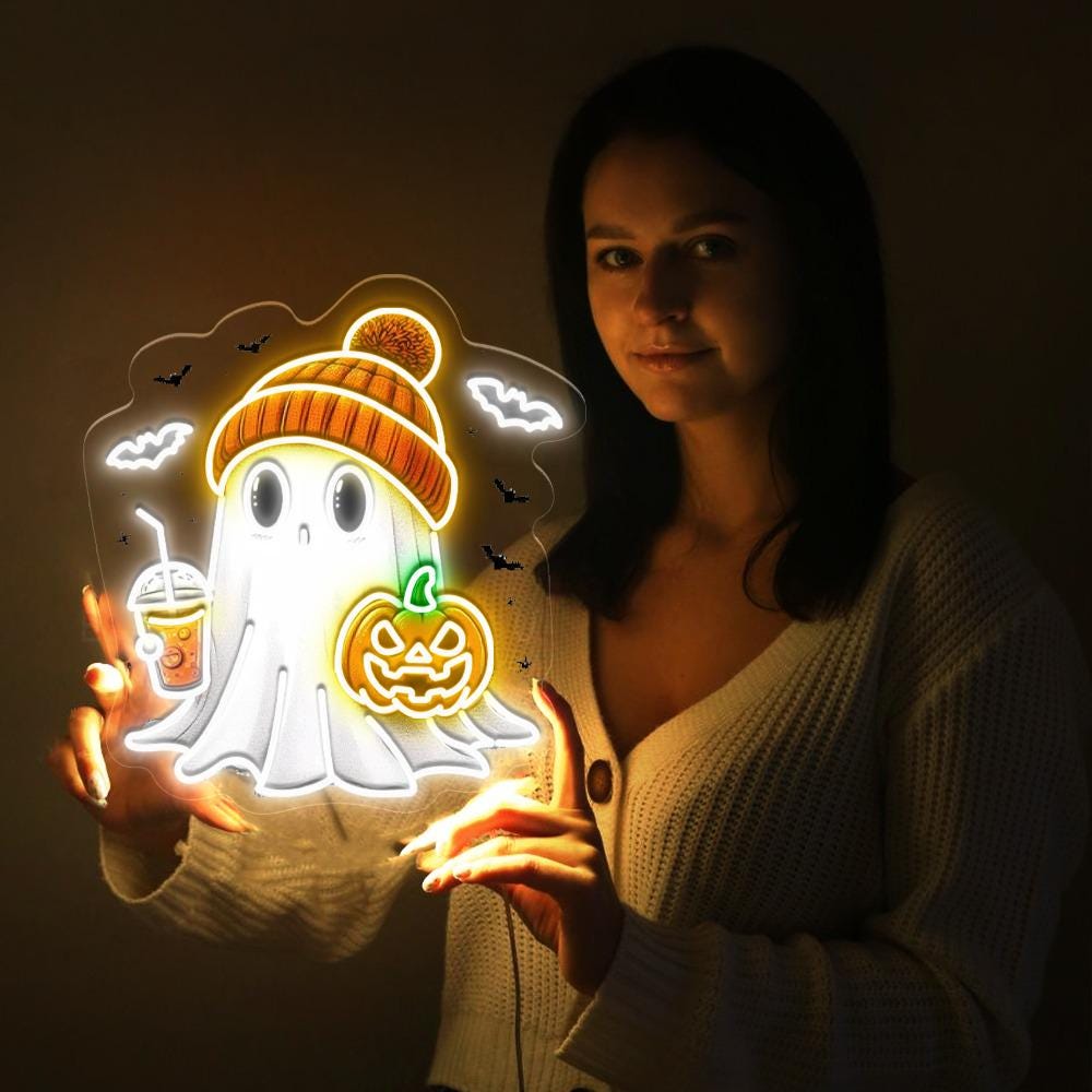 Cute Ghost Neon Sign Gifts, Funny Spooky Neon Sign, Womens Ghost Neon Led, Spooky Season Gifts, Halloween Party Neon Sign, Fall Ghost Neon