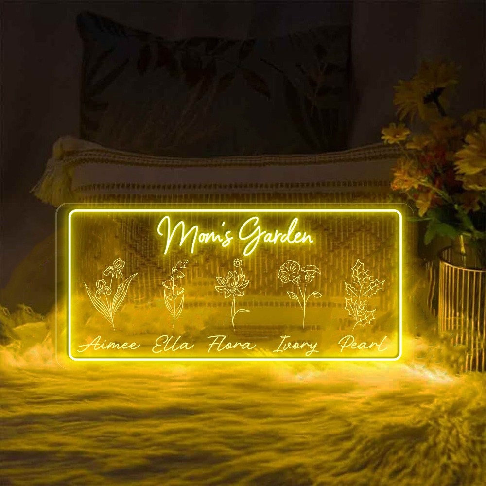 Personalized First Mom Now Grandma Neon Sign, Custom Grandma's Garden Birth Month Flower Neon Sign, Mothers Day Gift for Grandma NaNa Gift