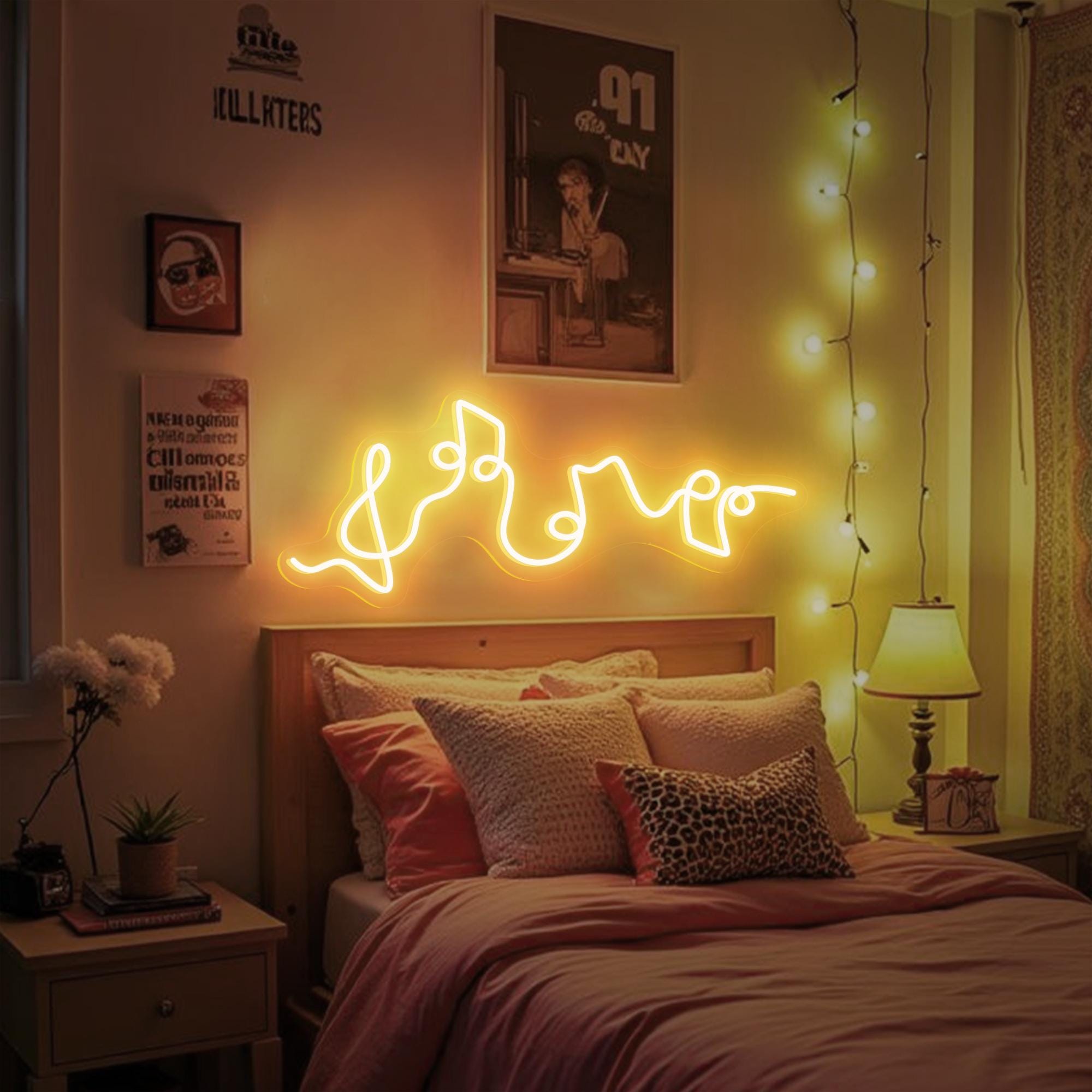 Music Love Neon Sign Romantic LED Wall Art, Bedroom Aesthetic Light, Music Lover Gift, Housewarming Gift, Custom Neon Sign, Gift for her