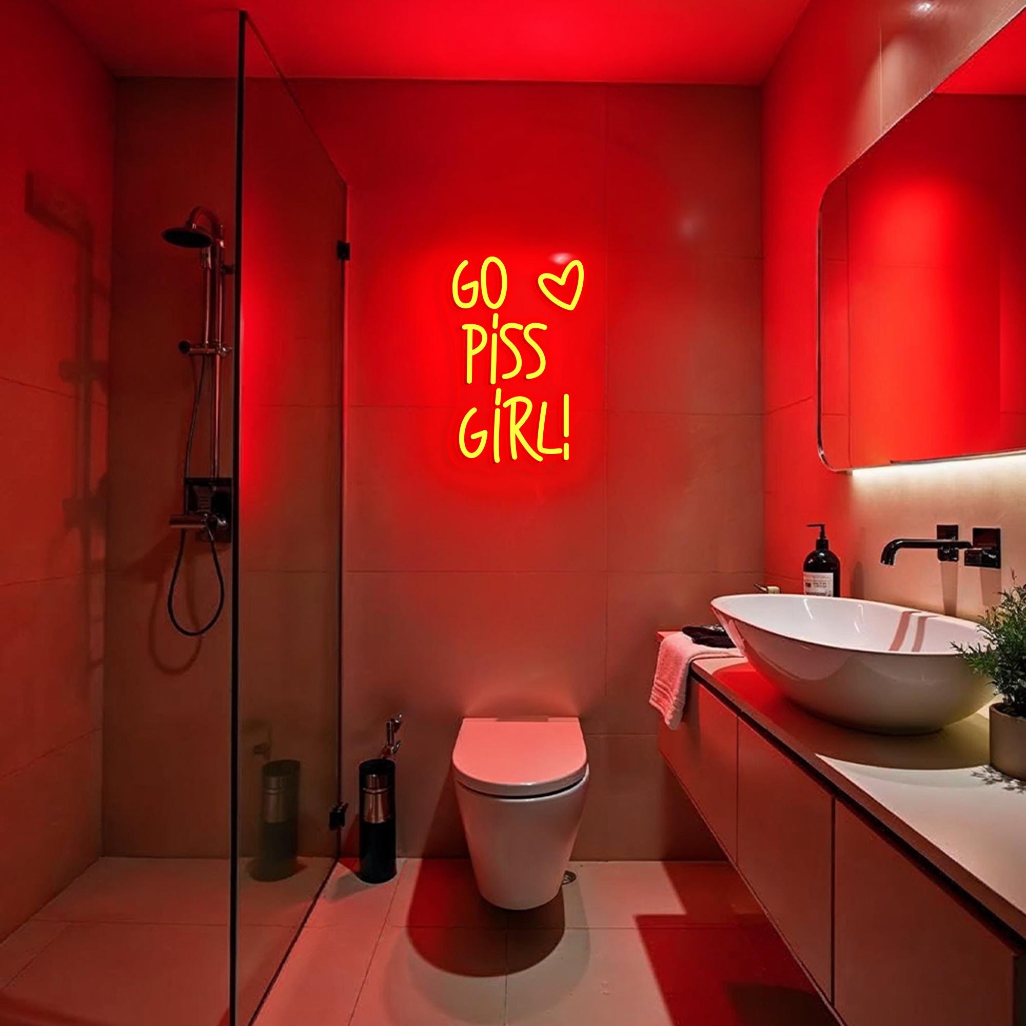 Go Piss Girl Neon Sign Restroom Wall Light Toilets Wall Art Neon Sign Go Piss Girl Light Unique Gift for Her Funny Bathroom Decor Home Decor