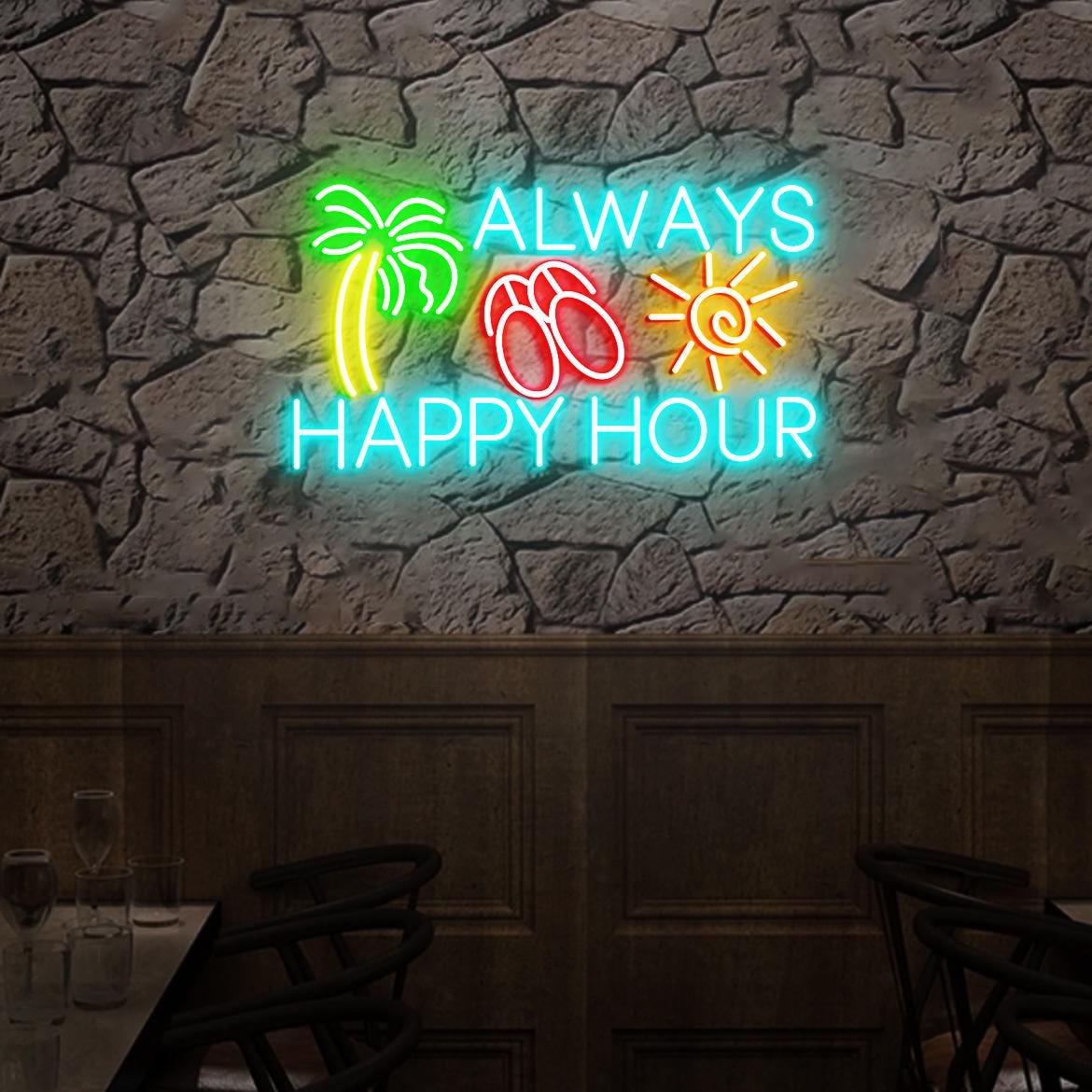 Always Happy Hour Neon Sign Happy Hour Sign, Outdoor Bar Decor, Garage Bar Led Neon Light, Man Cave Ideas, Christmas Gift for Husband
