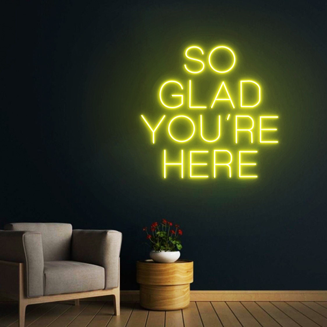 Custom Neon Sign So Glad You're Here, Wedding Welcome Sign, Business Welcome Sign, Neon Sign Wall Decor