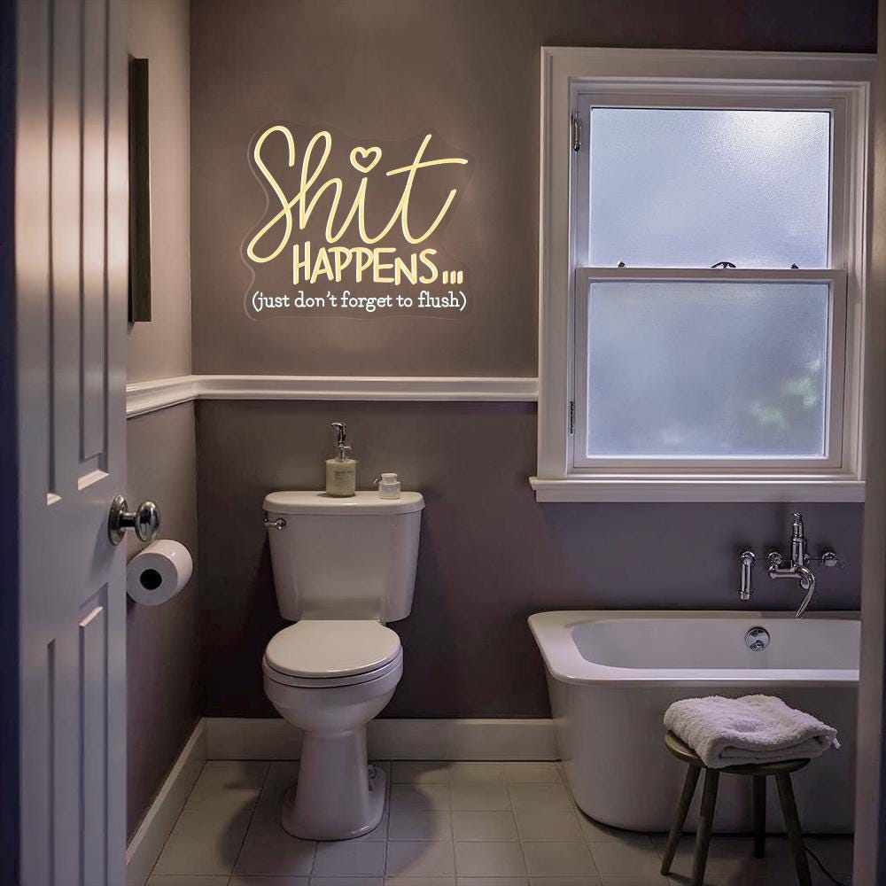 Shit Happens Bathroom Neon Sign, Shit Happens Neon Sign, Fun Bathroom Decor Sign, Flush the Toilet Sign, Toilet LED Sign, Bathroom Sign