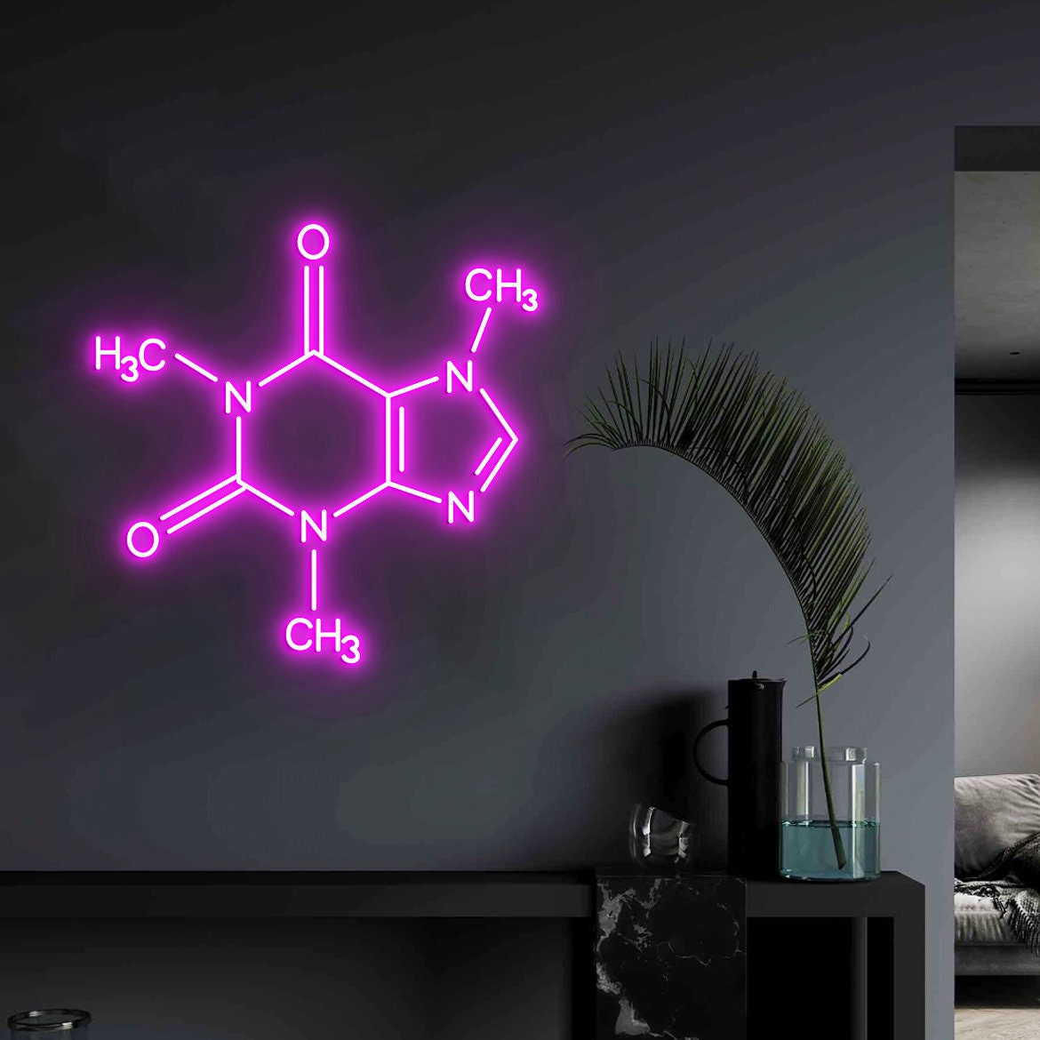Caffeine Molecule, Led Neon Sign, Wall Decor Caffeine Molecule, Coffee Molecule Art, Coffee Wall Decor, Wall Art Hanging
