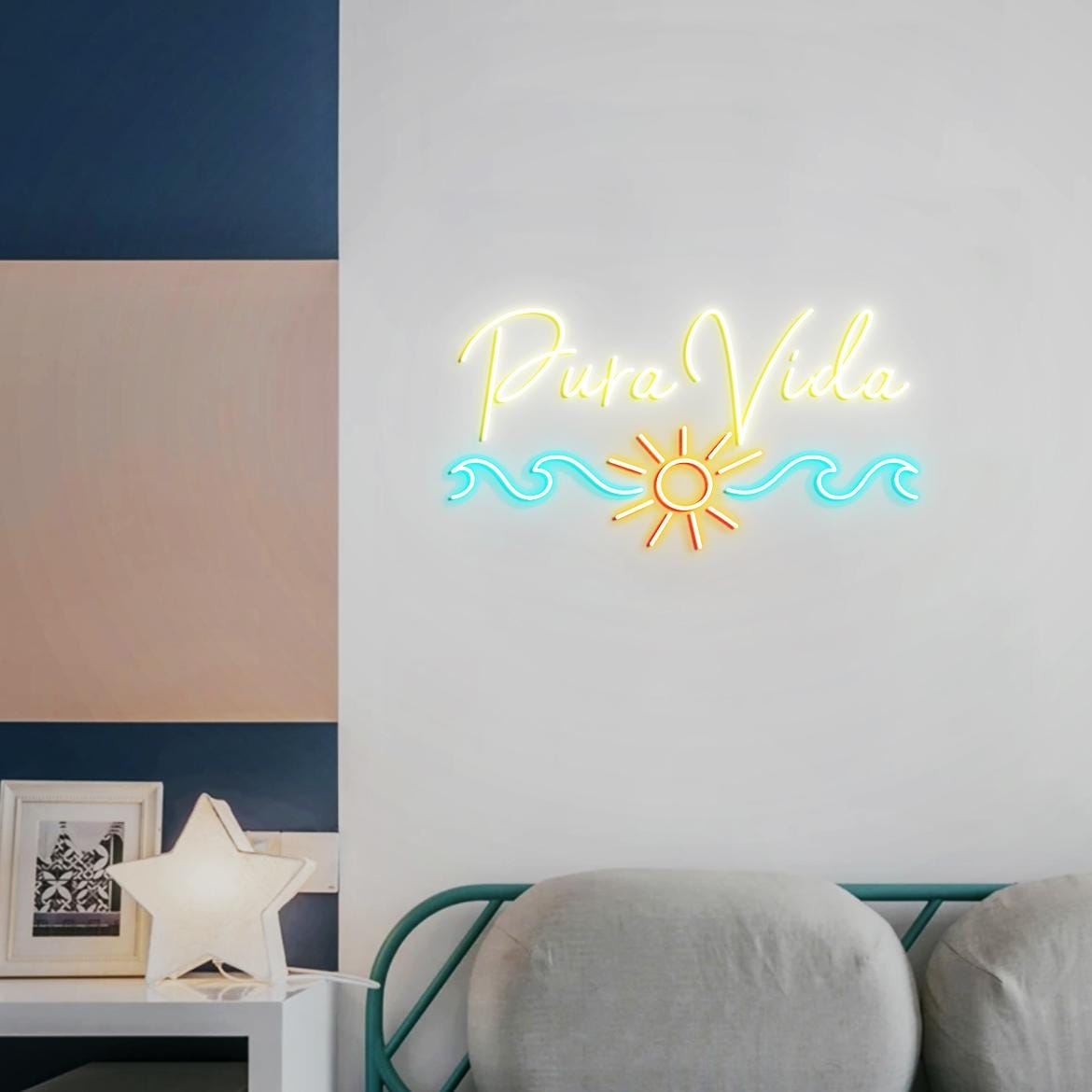 Pura Vida Sun, Waves, Surfing Neon Sign, Costa Rica Sign Gift, Pura Vida Beach Vibes Wall Vibrant Sign