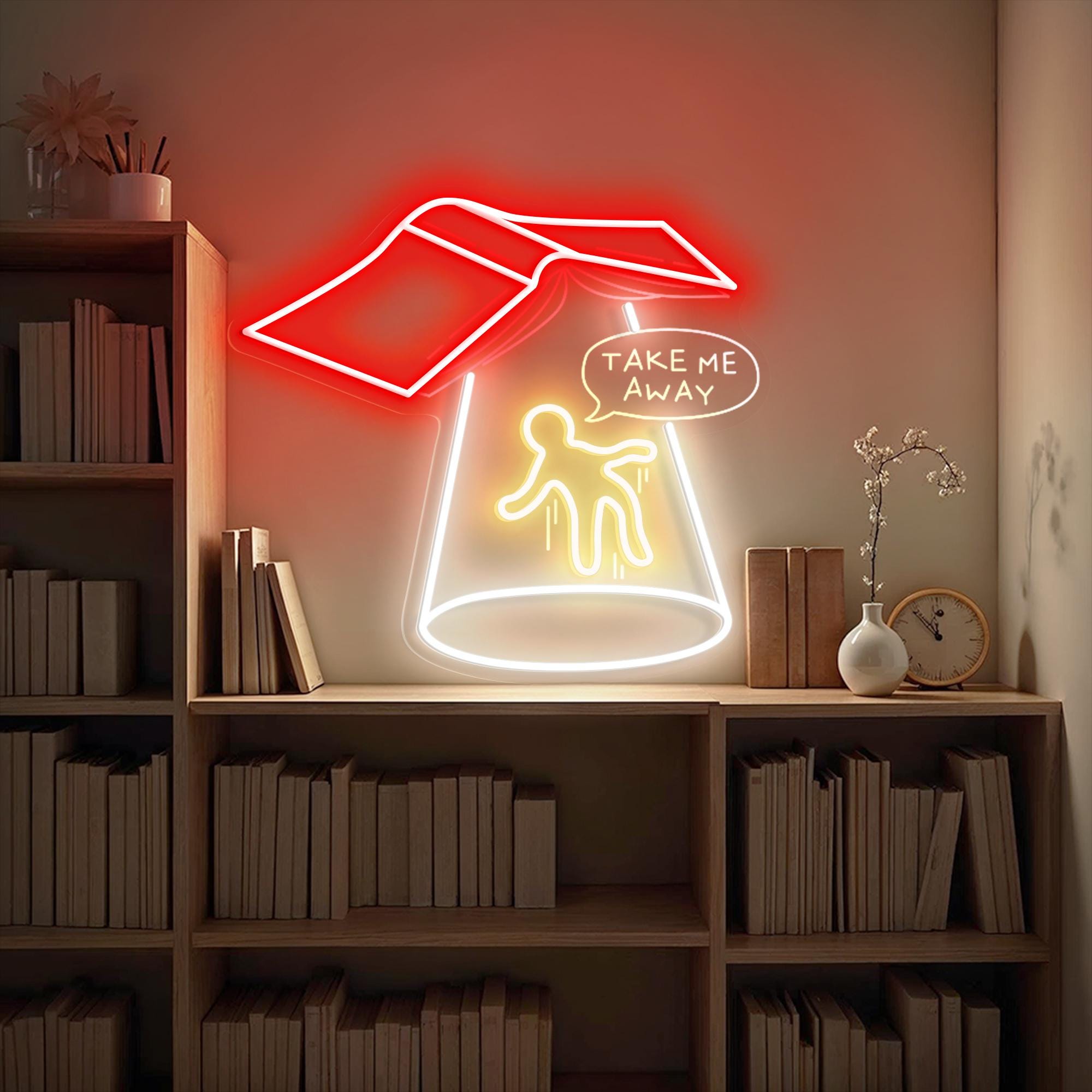 Take Me Away Sci-fi Book LED Neon Sign Gamer Room Wall Hanging, Aesthetic Library Wall Decor, Gift for Book Readers, Birthday Gifts