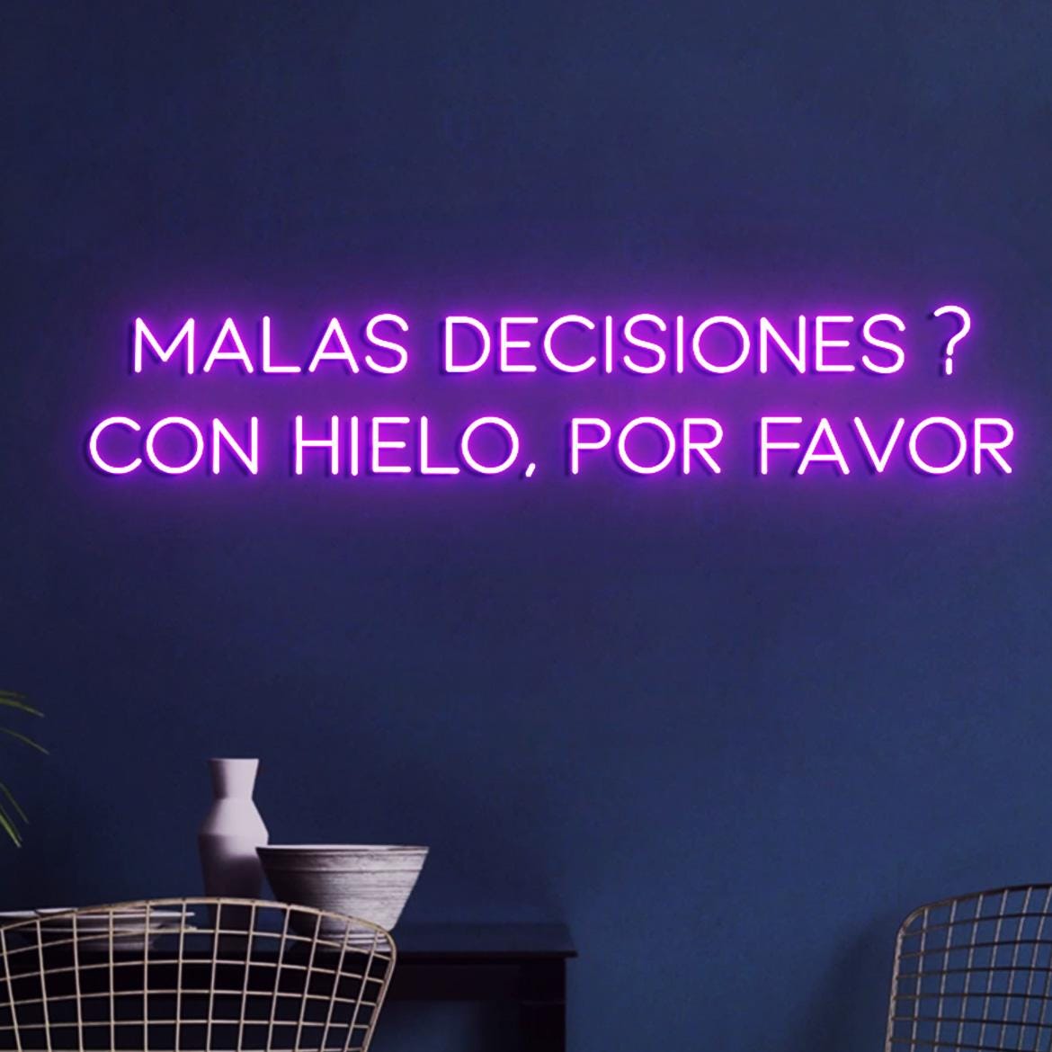 Custom Neon Sign Malas Decisiones Con Hielo Por Favor, Spanish Bar Decor, Decor Bar Spanish Style, Neon Light in the Bar