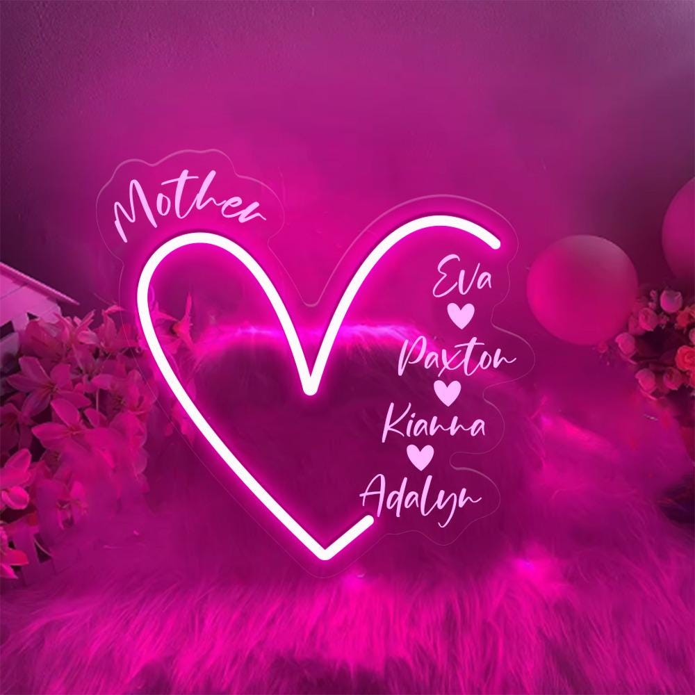 Custom Mama Neon, Personalized Mom Neon, Neon with Kids Names, Gift for Mom Mama, Mom Heart Neon, Custom Grandma Neon, Mother's Day Gifts.
