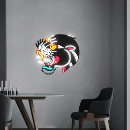 Tattoo Black Panther Neon Sign, UV Printed Black Panther, American Traditional Panther Wall Art, Tattoo Panther Decor, Traditional Tattoo