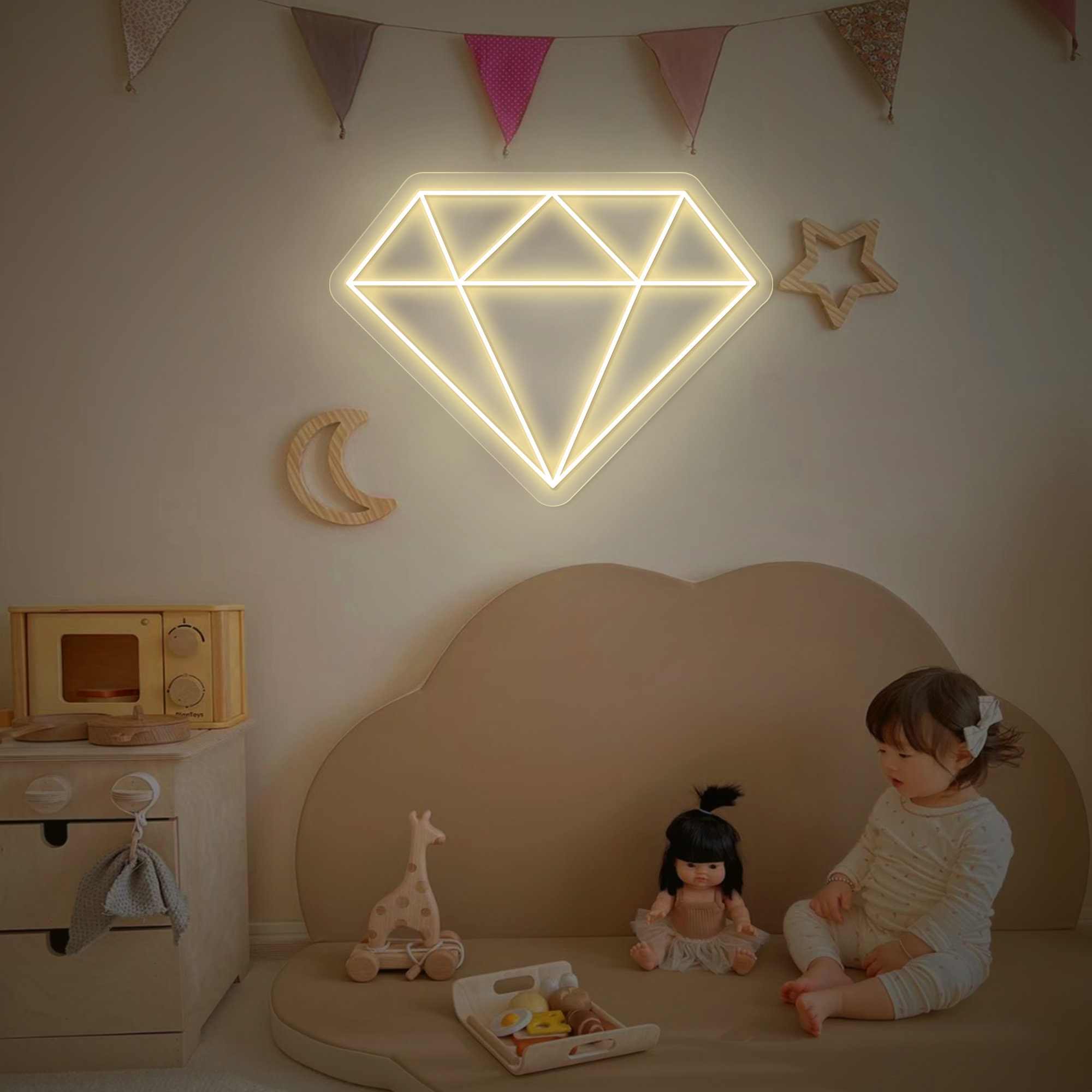 Diamond Art Led Neon Sign for Room decor, Wall decor Gift for her, Store Sign,Wedding Welcome Sign,Engagement Backdrop,Proposal Party Decor