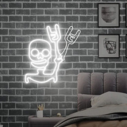 Skeleton Waving Hand Neon Sign, Halloween Skull Door Window Decorations, Funny Skull Waving Light Halloween Party Night Decor