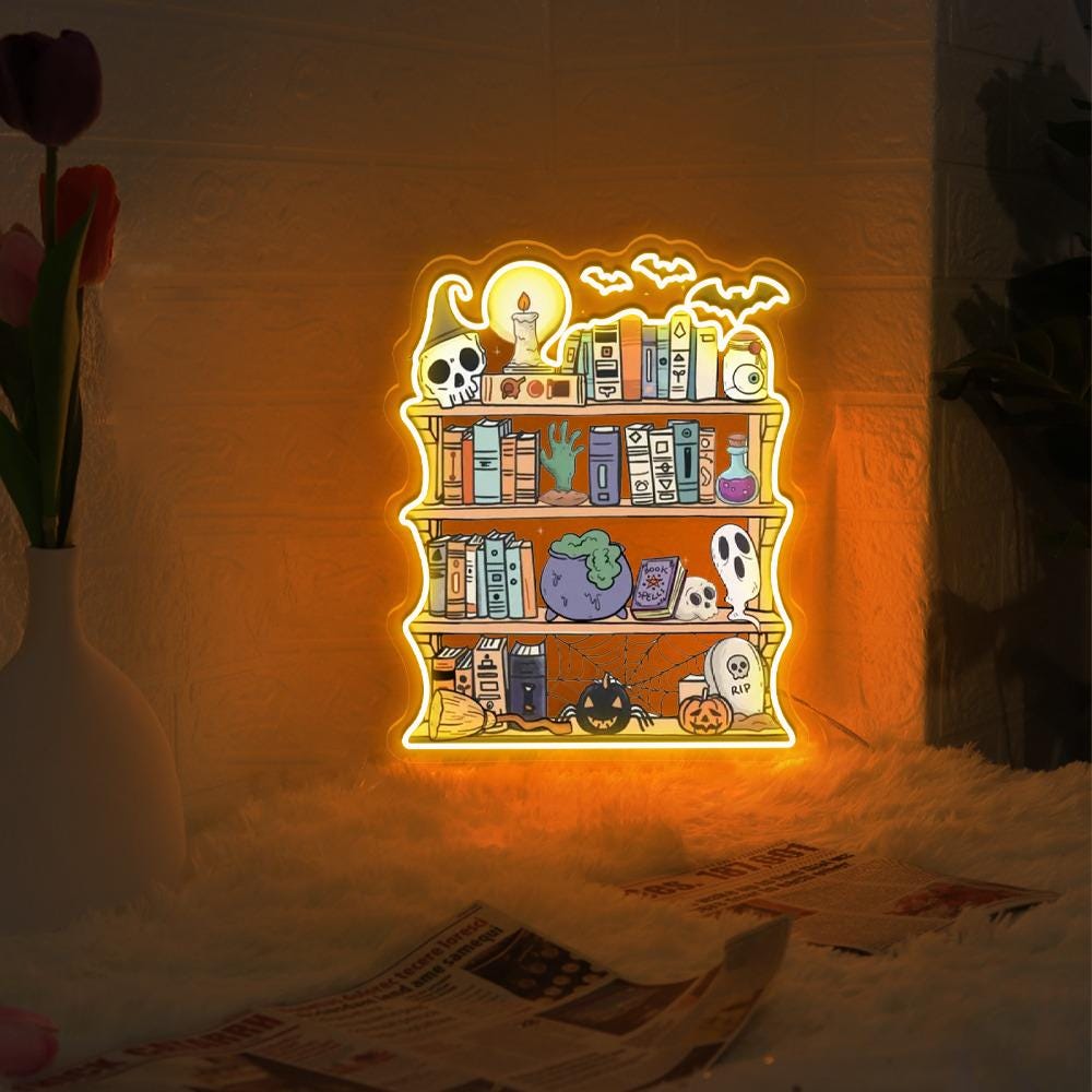Ghosts Reading Books Neon Sign, Books Lover Ghost Gift, Cute Little Ghost Neon, Librarian Ghost Halloween, Spooky Season Neon, Teacher Gifts