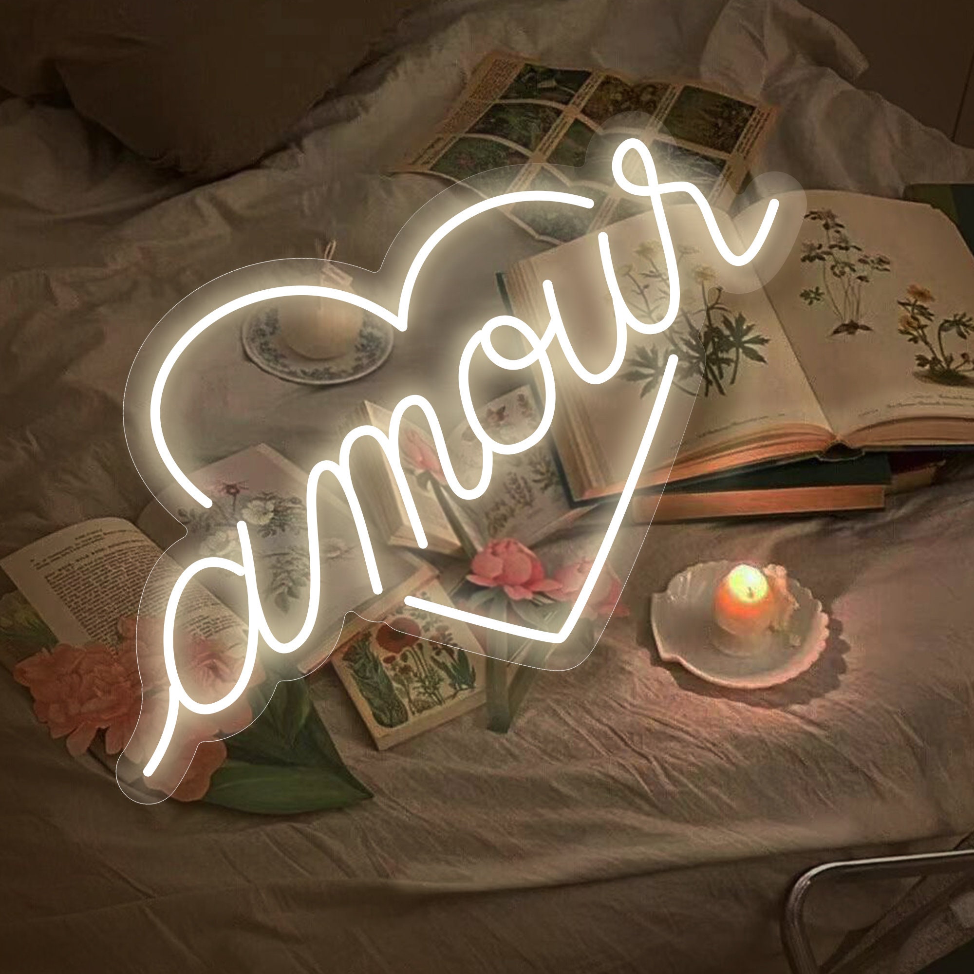 Amour With Heart Neon Sign, Wedding Neon Sign, Name Neon Sign, Wall Mount Bedroom Decor Neon Light Sign Gift For Her from NeonArtist
