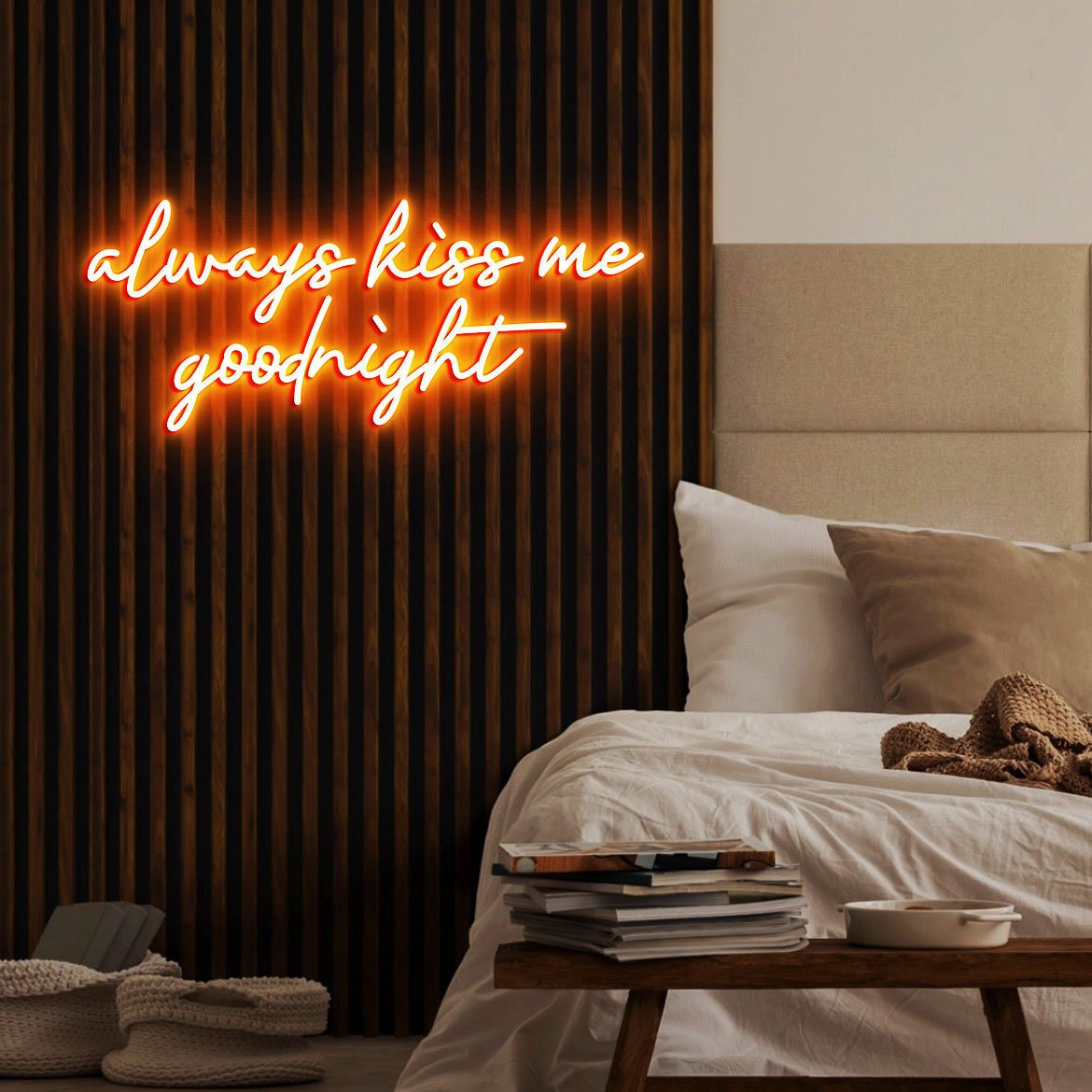 Always Kiss Me Goodnight Neon Light, Neon Sign Light Decor, Goodnight Bedroom Neon Sign, Bedroom Neon Lights, Goodnight Wall Decoration